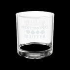 Professional Bluffer etched lowball whiskey glass with card suits — poker gift for him