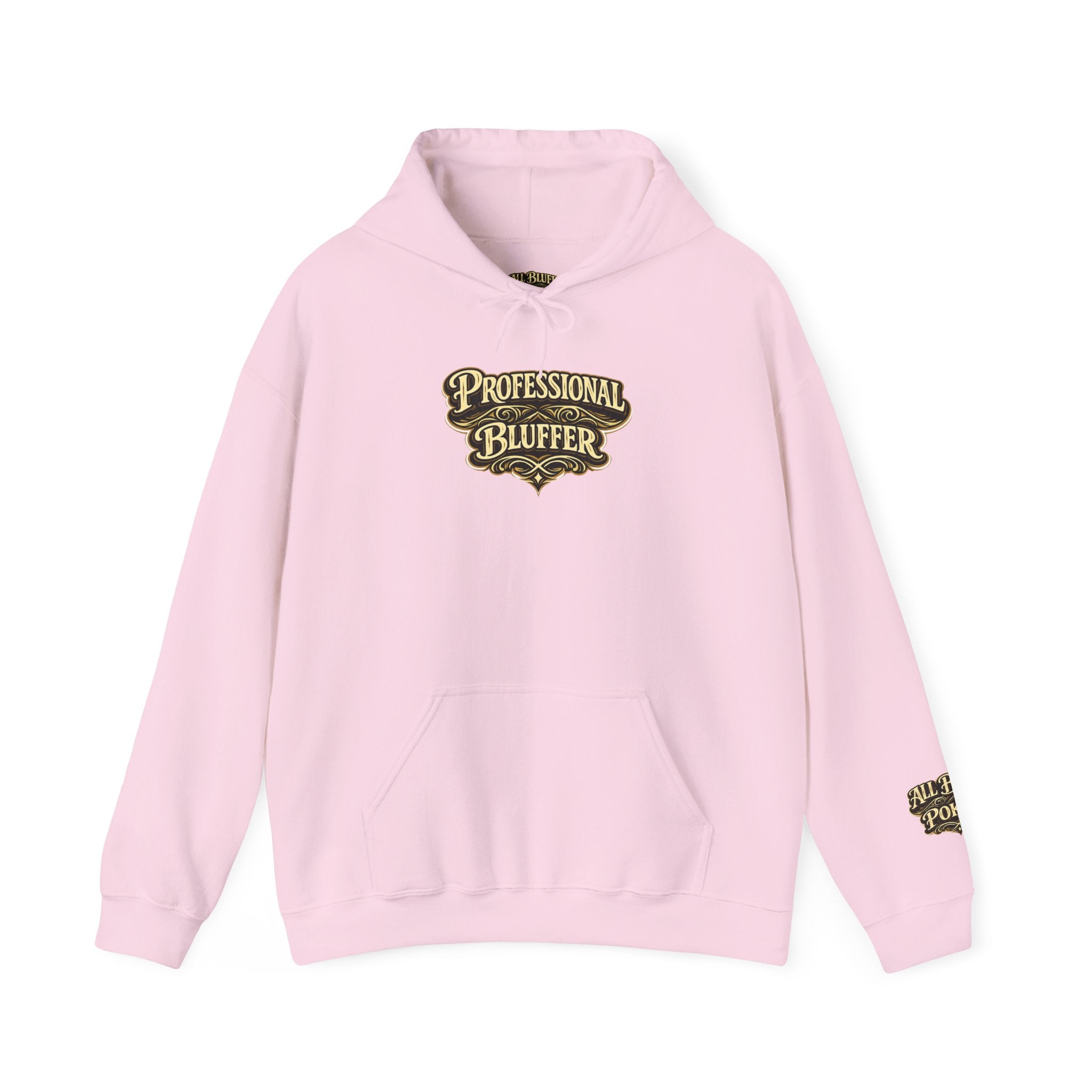 Professional Bluffer Pullover Hoodie in Light Pink – Front Flat Lay | All Bluff Poker