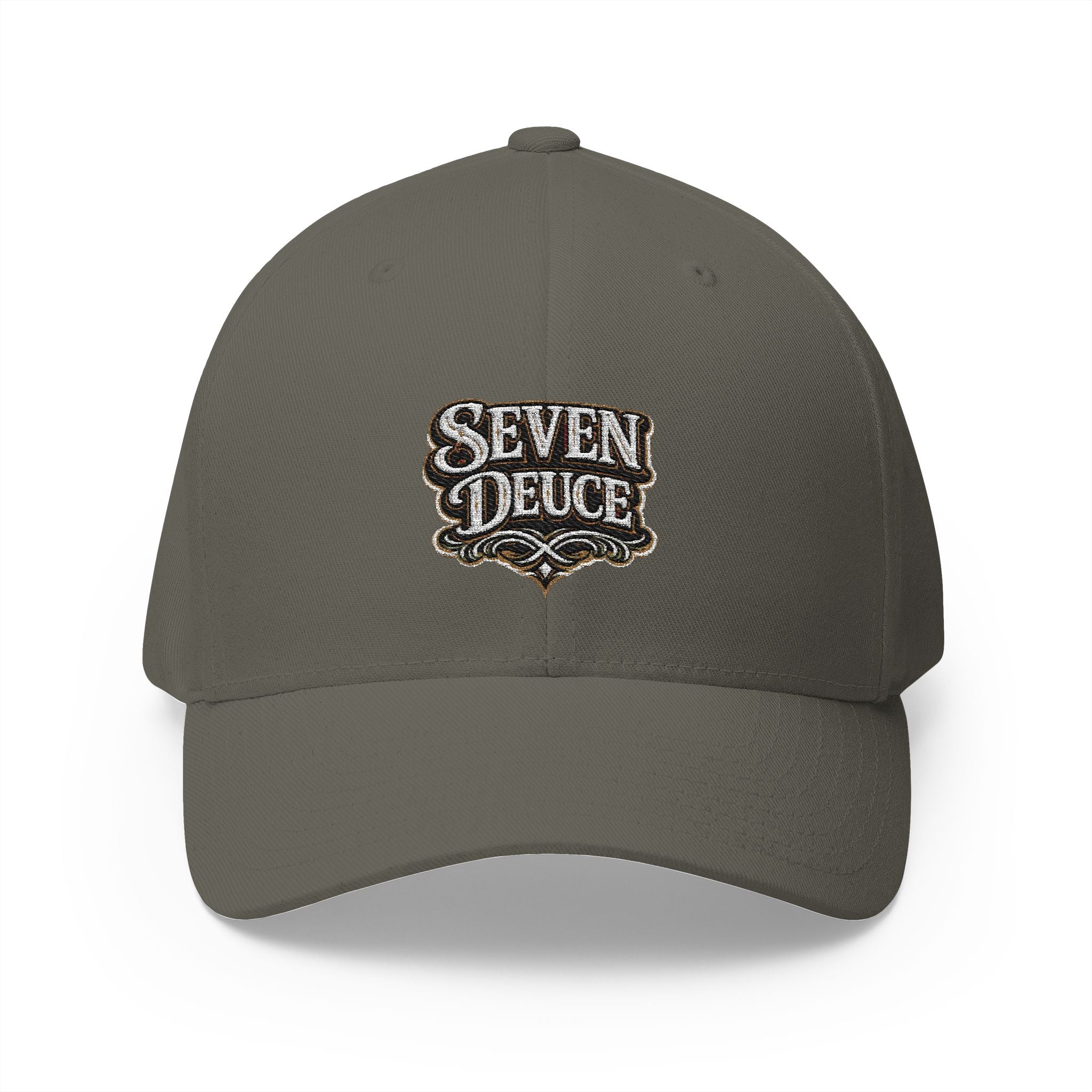 7-2 Style Fitted Cap in Olive – Front View | All Bluff Poker