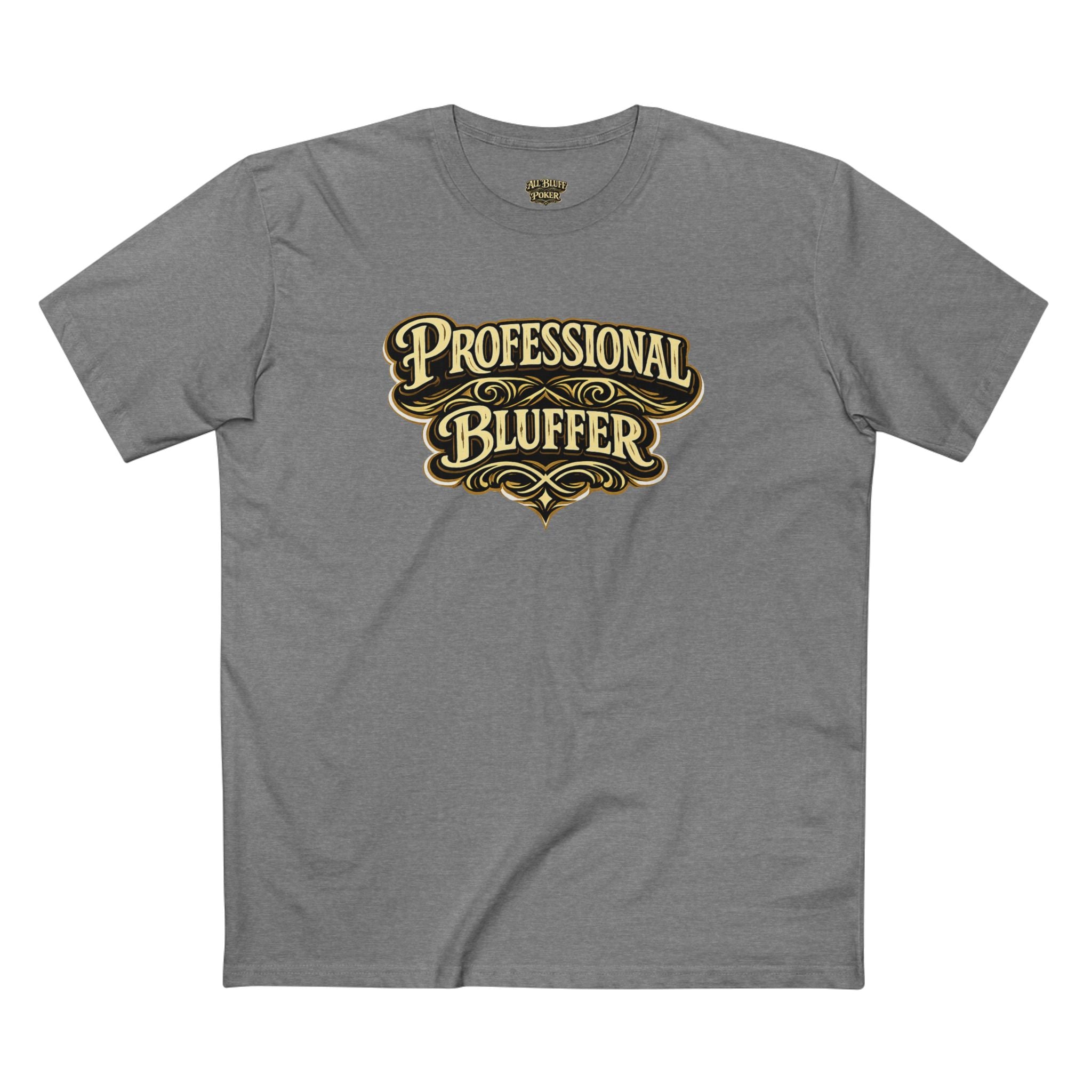 Professional Bluffer T-Shirt in Athletic Heather – Front Flat Lay | All Bluff Poker