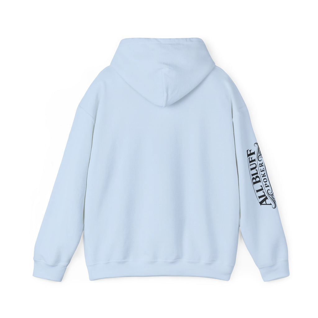 All Bluff Poker Pullover Hoodie in Light Blue – Back Flat Lay | All Bluff Poker