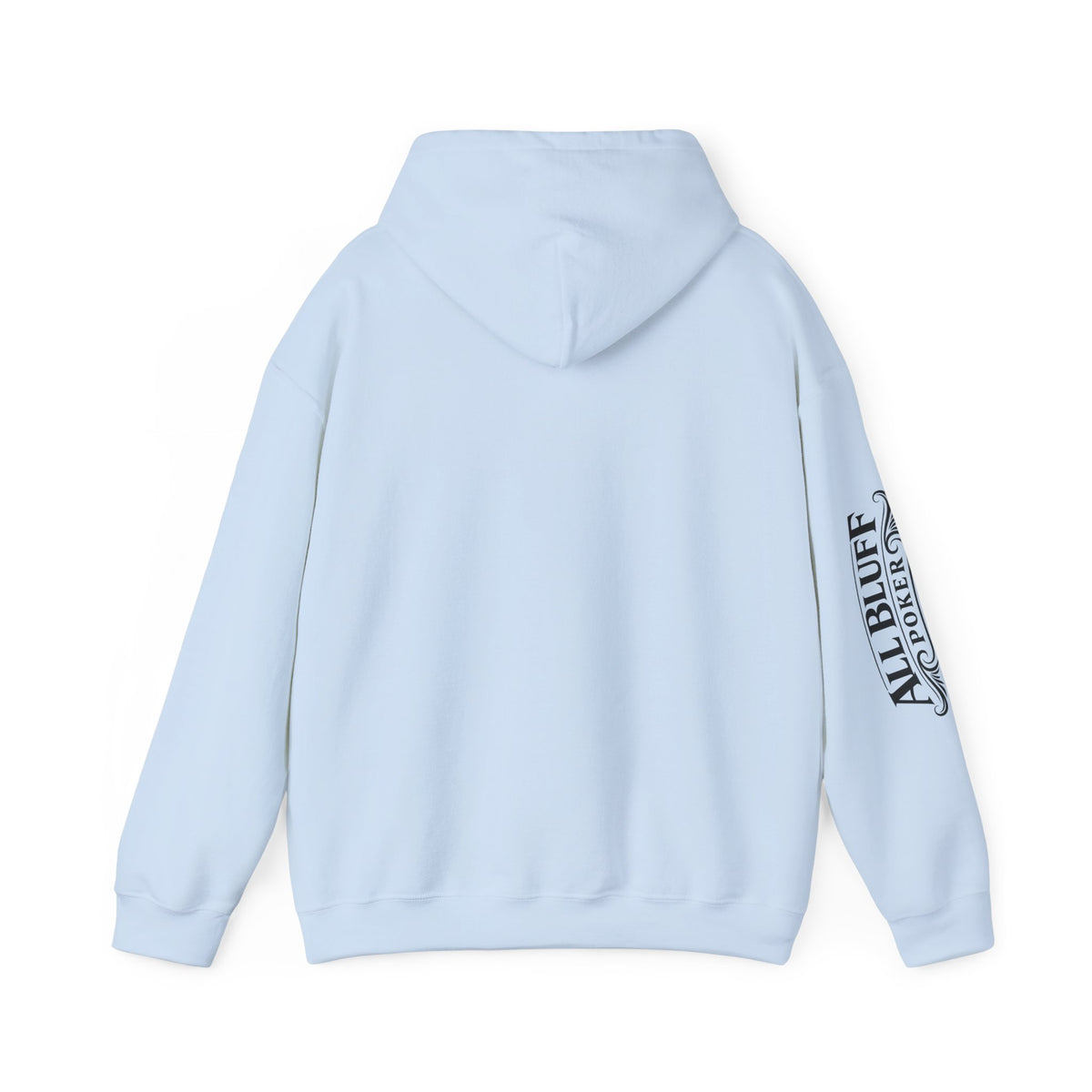 All Bluff Poker Pullover Hoodie in Light Blue – Back Flat Lay | All Bluff Poker