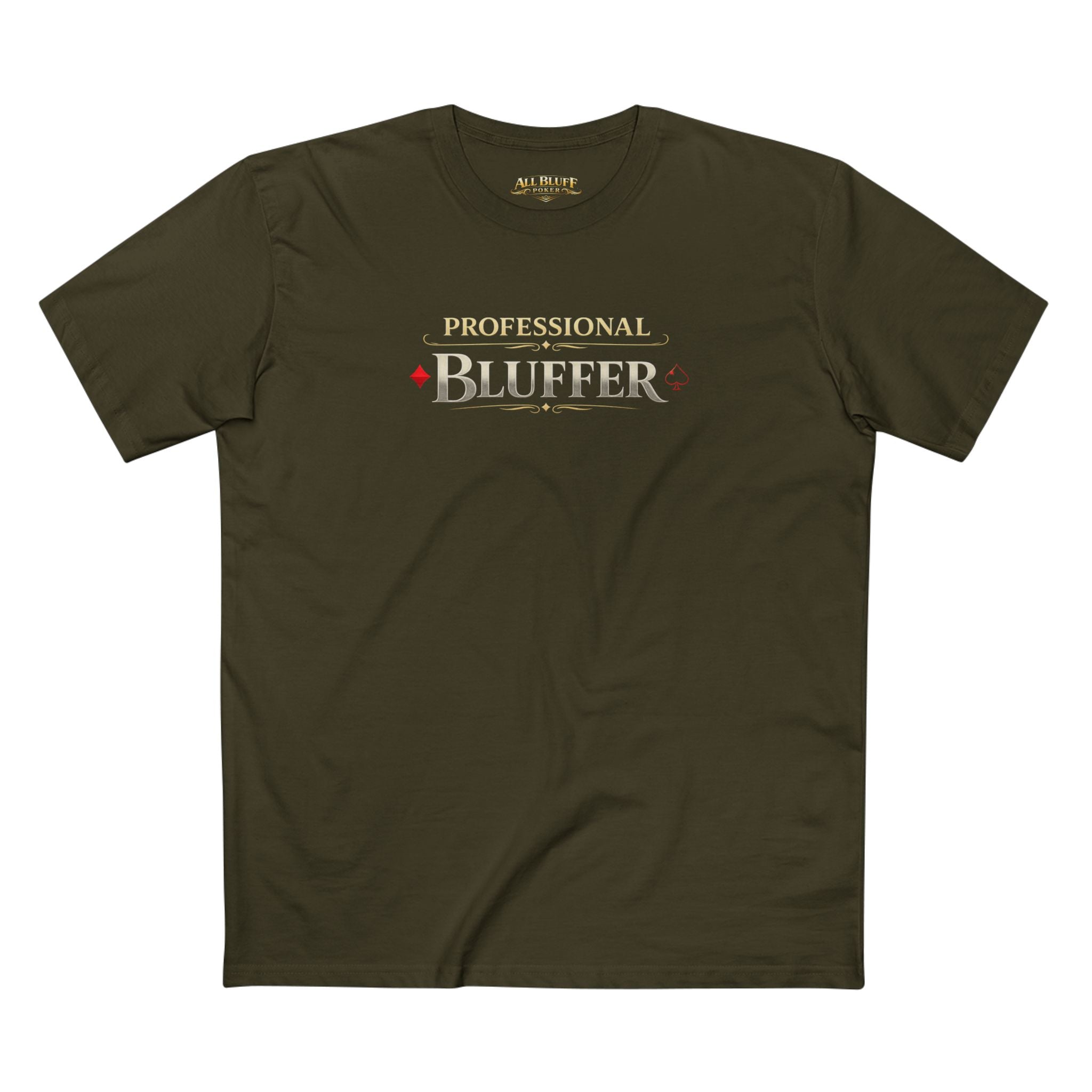 Professional Bluffer T-Shirt in Army – Front Flat Lay | All Bluff Poker