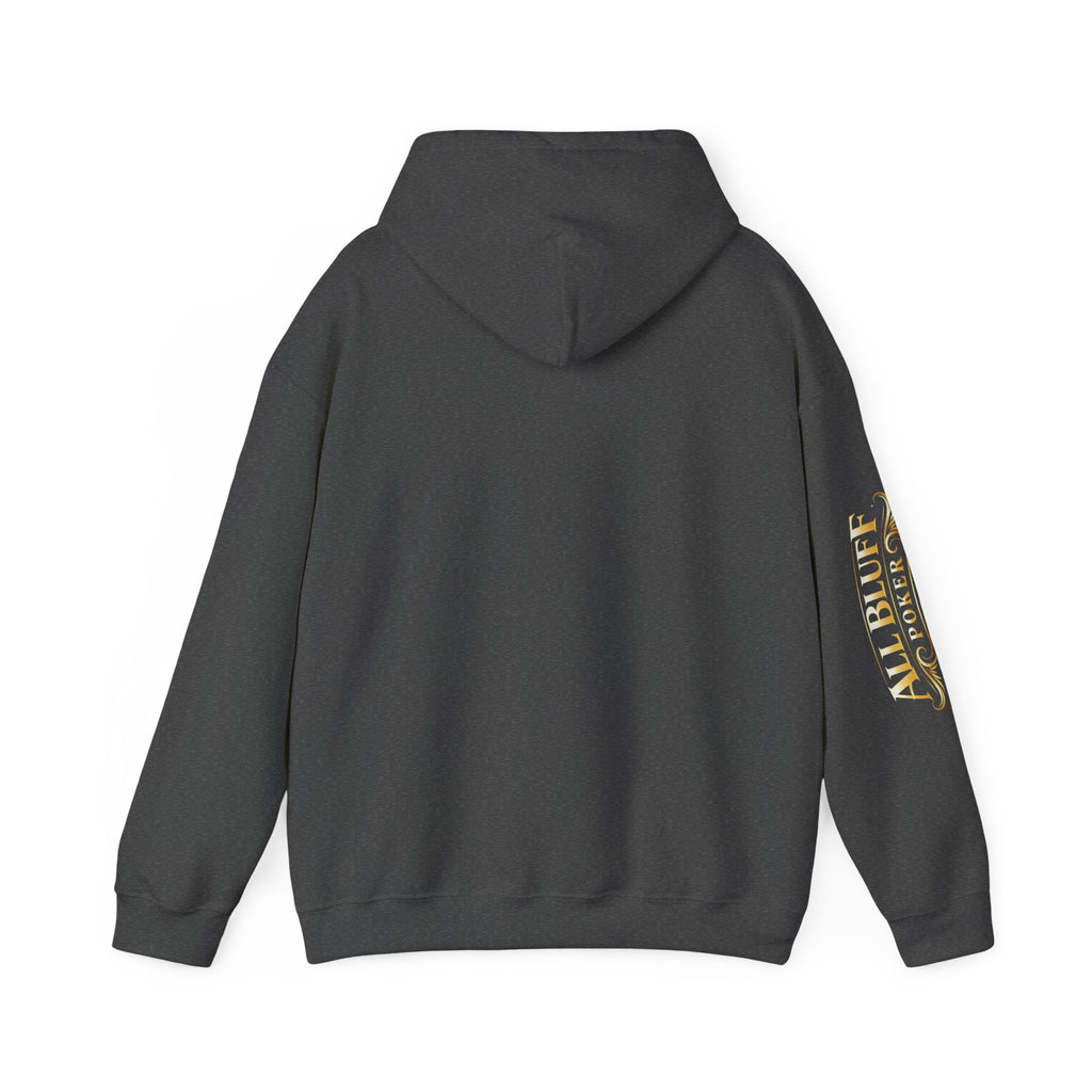 I'm a Bluffer Not a Fighter Pullover Hoodie in Dark Heather – Back Flat Lay | All Bluff Poker