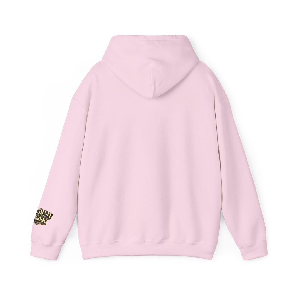 All Bluff No Fear Pullover Hoodie in Light Pink – Back Flat Lay | All Bluff Poker