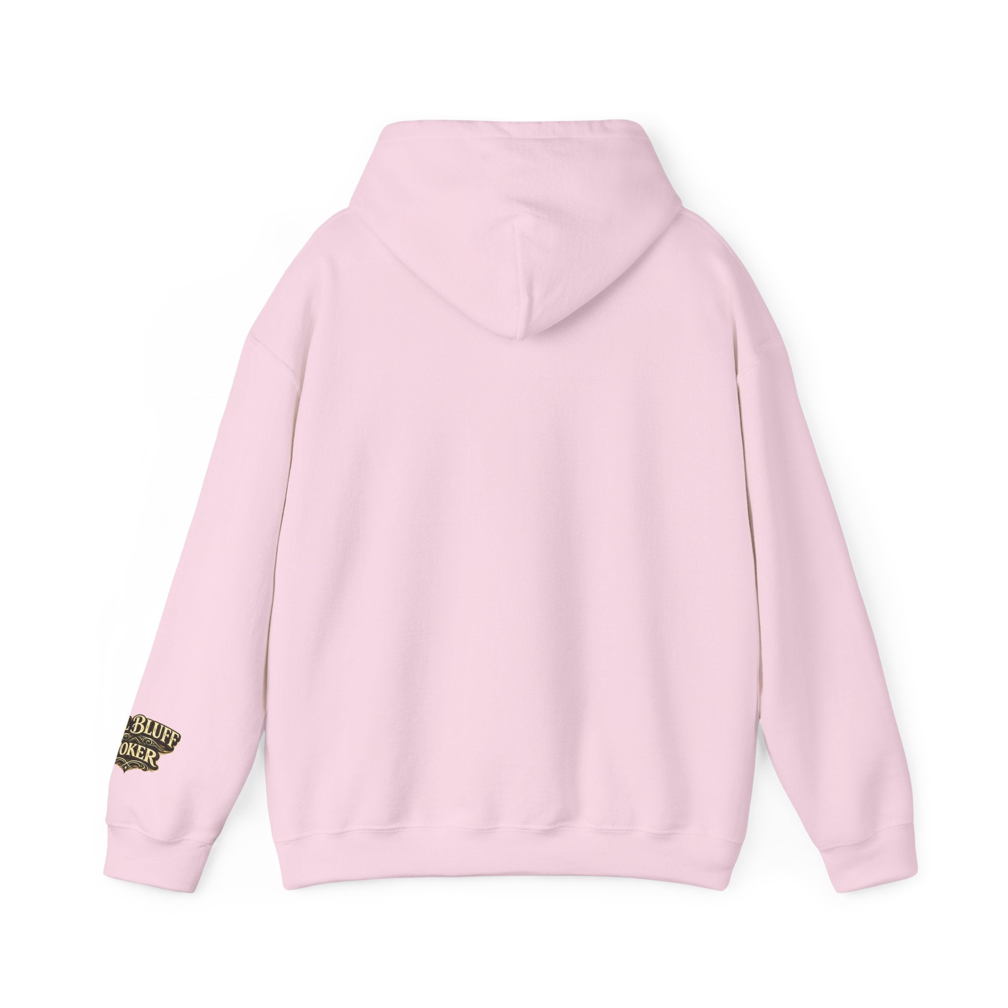 All Bluff No Fear Pullover Hoodie in Light Pink – Back Flat Lay | All Bluff Poker