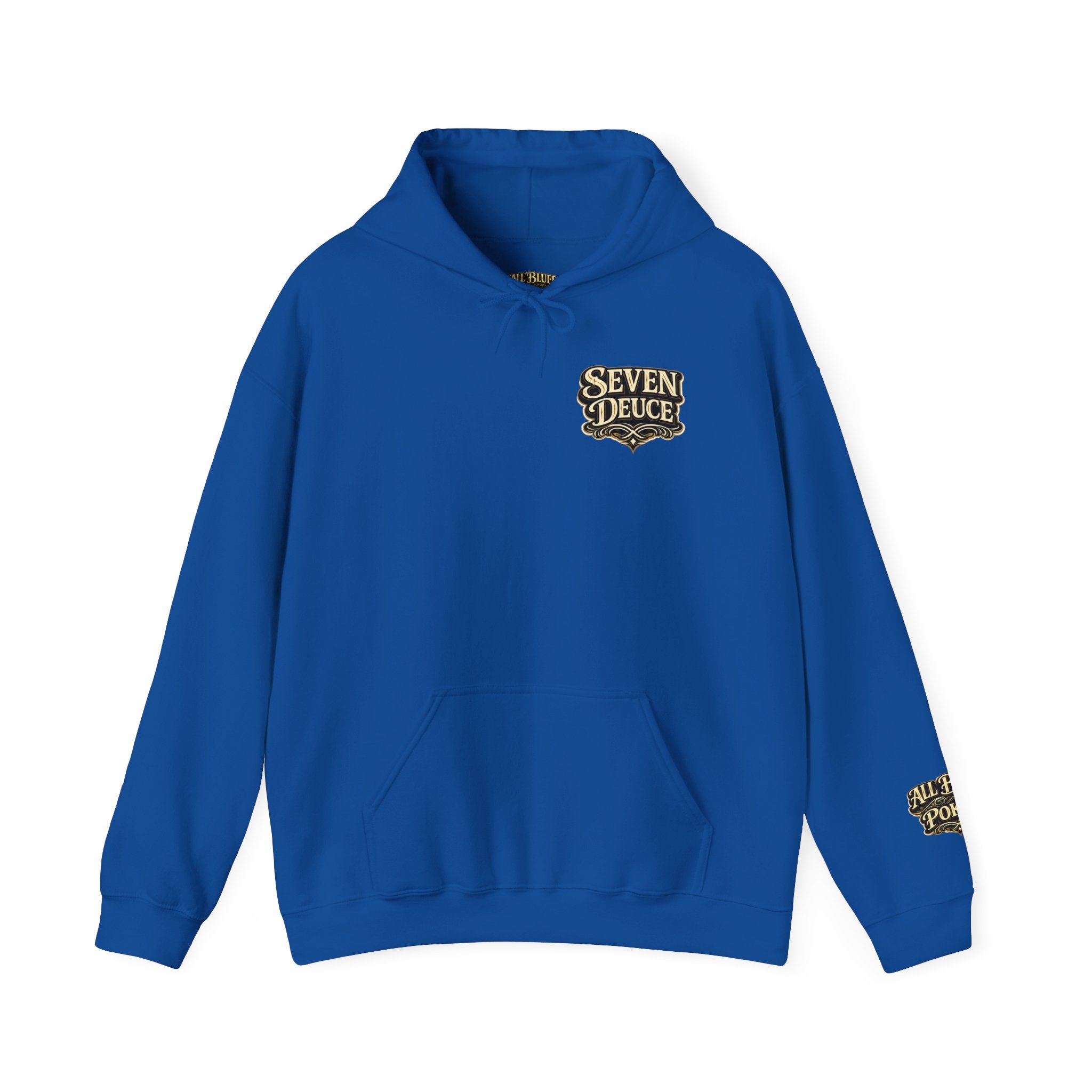 7-2 Style Pullover Hoodie in Royal – Front Flat Lay | All Bluff Poker