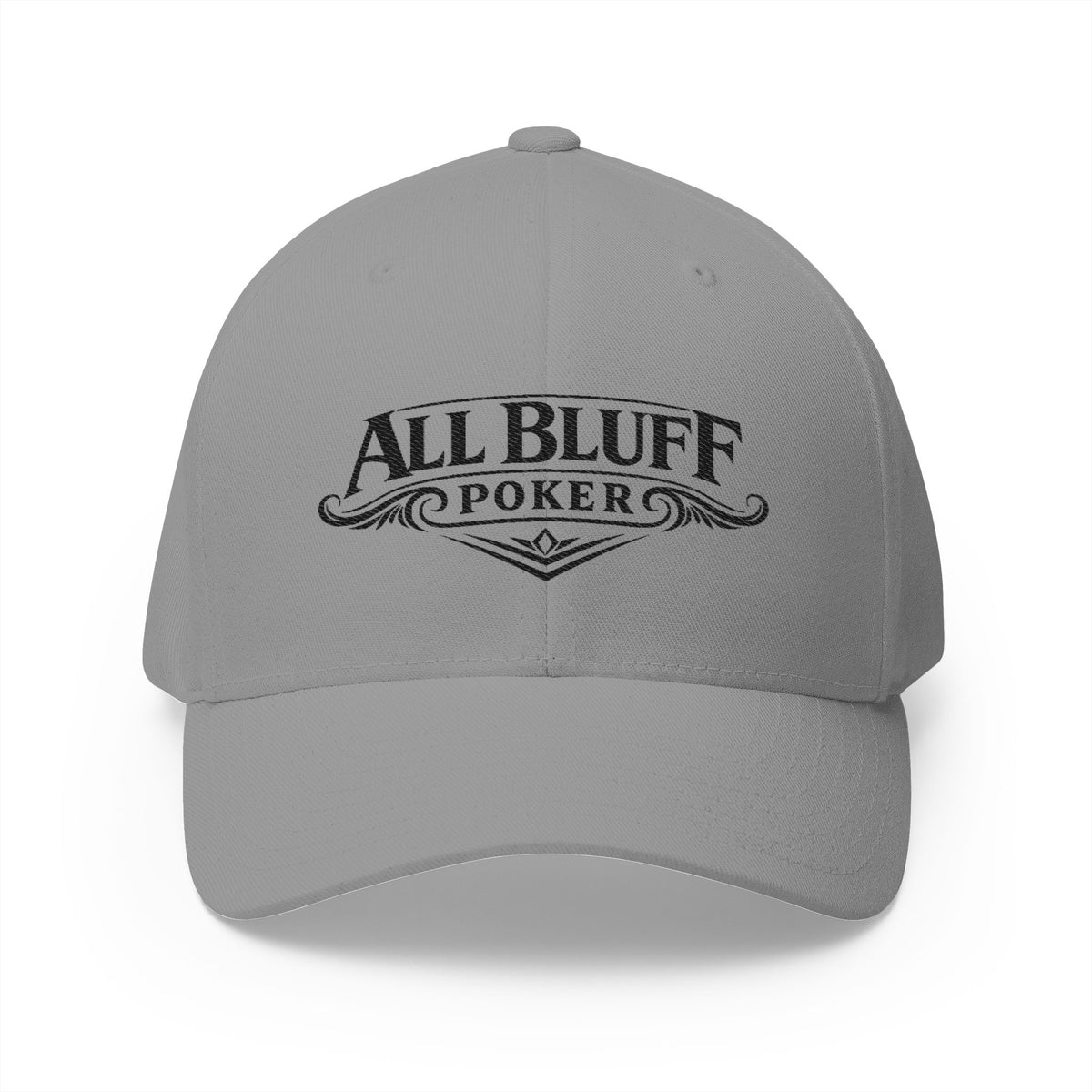 All Bluff Poker Fitted Cap in Grey – Front View | All Bluff Poker