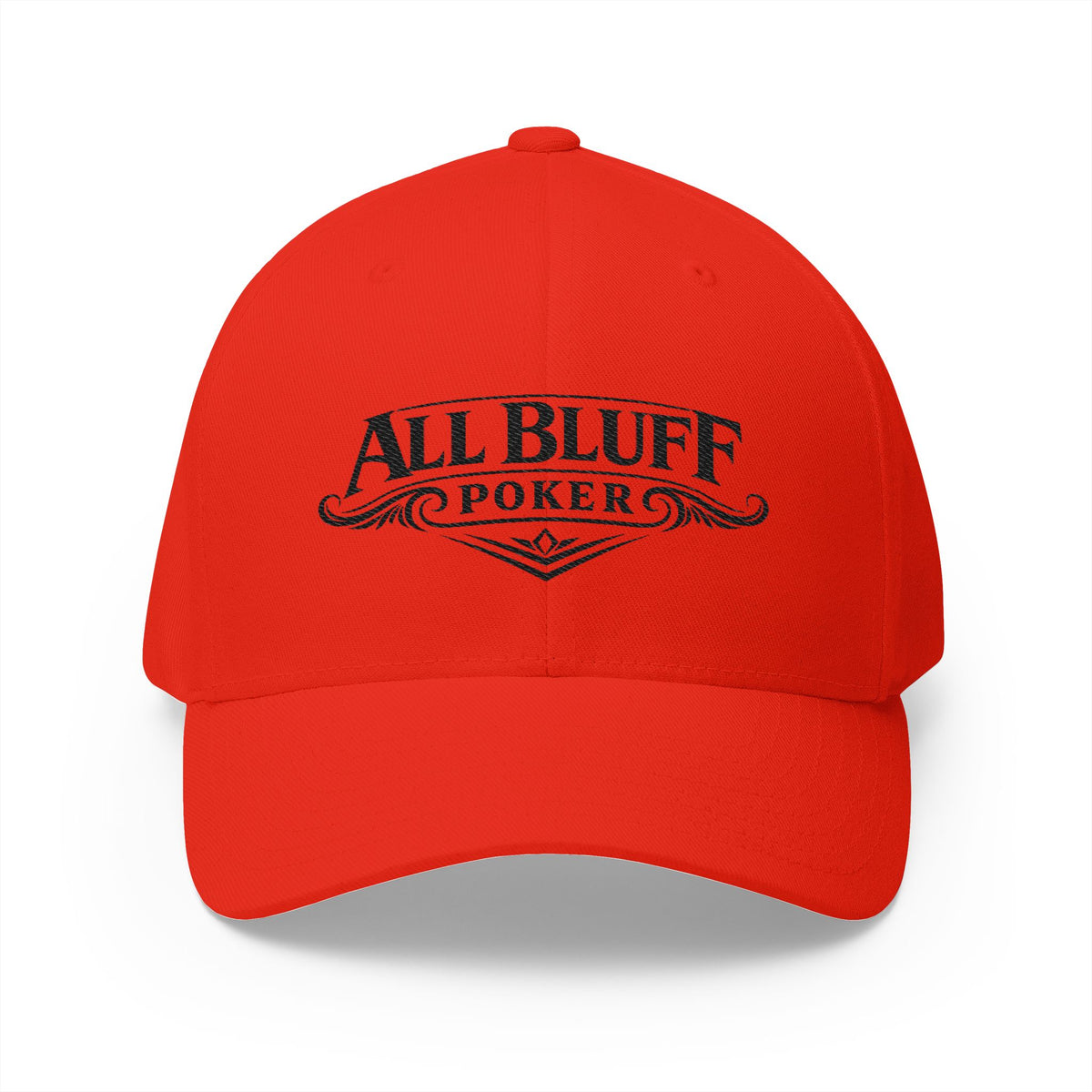 All Bluff Poker Fitted Cap in Red – Front View | All Bluff Poker