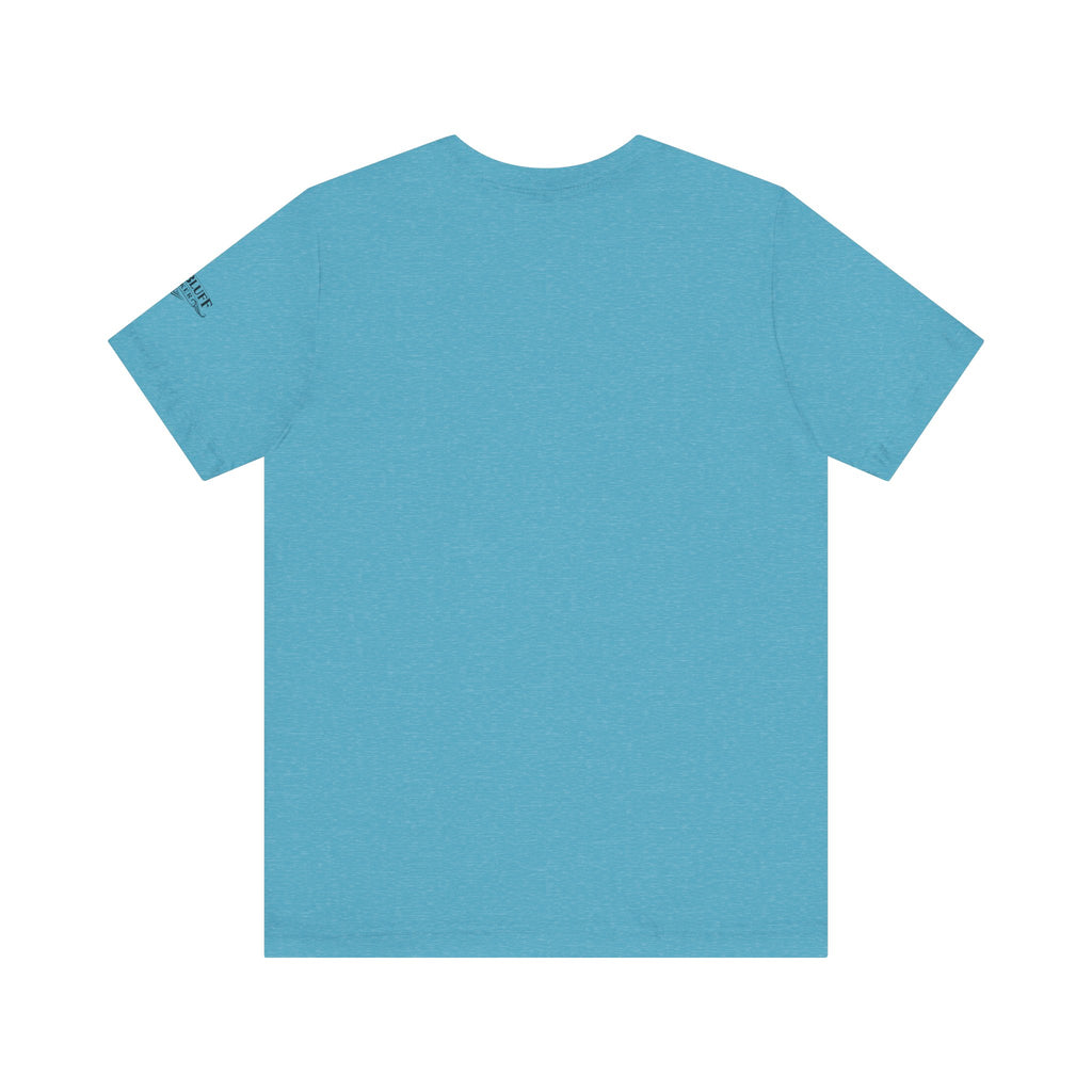 I'm a Bluffer Not a Fighter T-Shirt in Heather Aqua – Back Flat Lay | All Bluff Poker