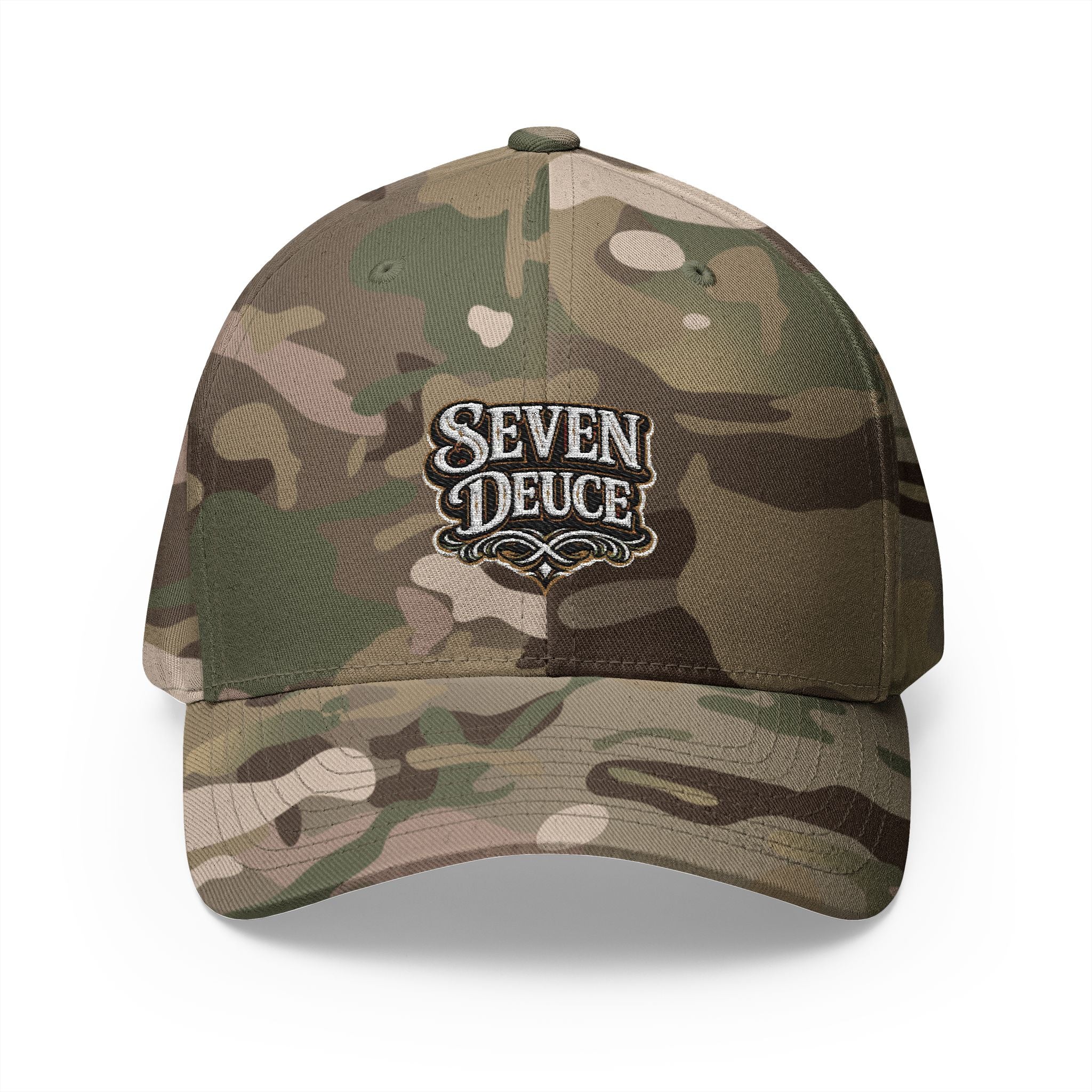 7-2 Style Fitted Cap in Multicam Green – Front View | All Bluff Poker
