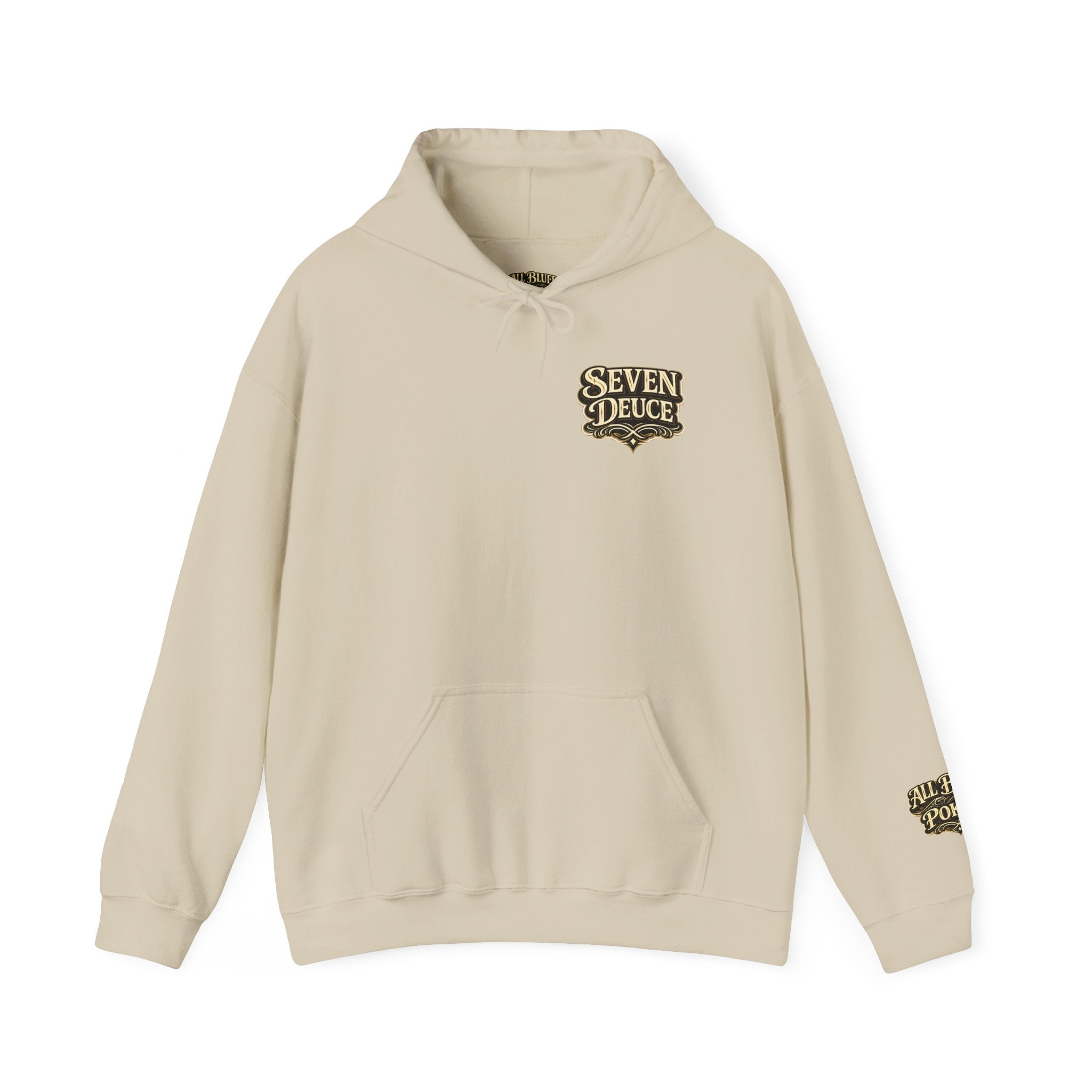 7-2 Style Pullover Hoodie in Sand – Front Flat Lay | All Bluff Poker