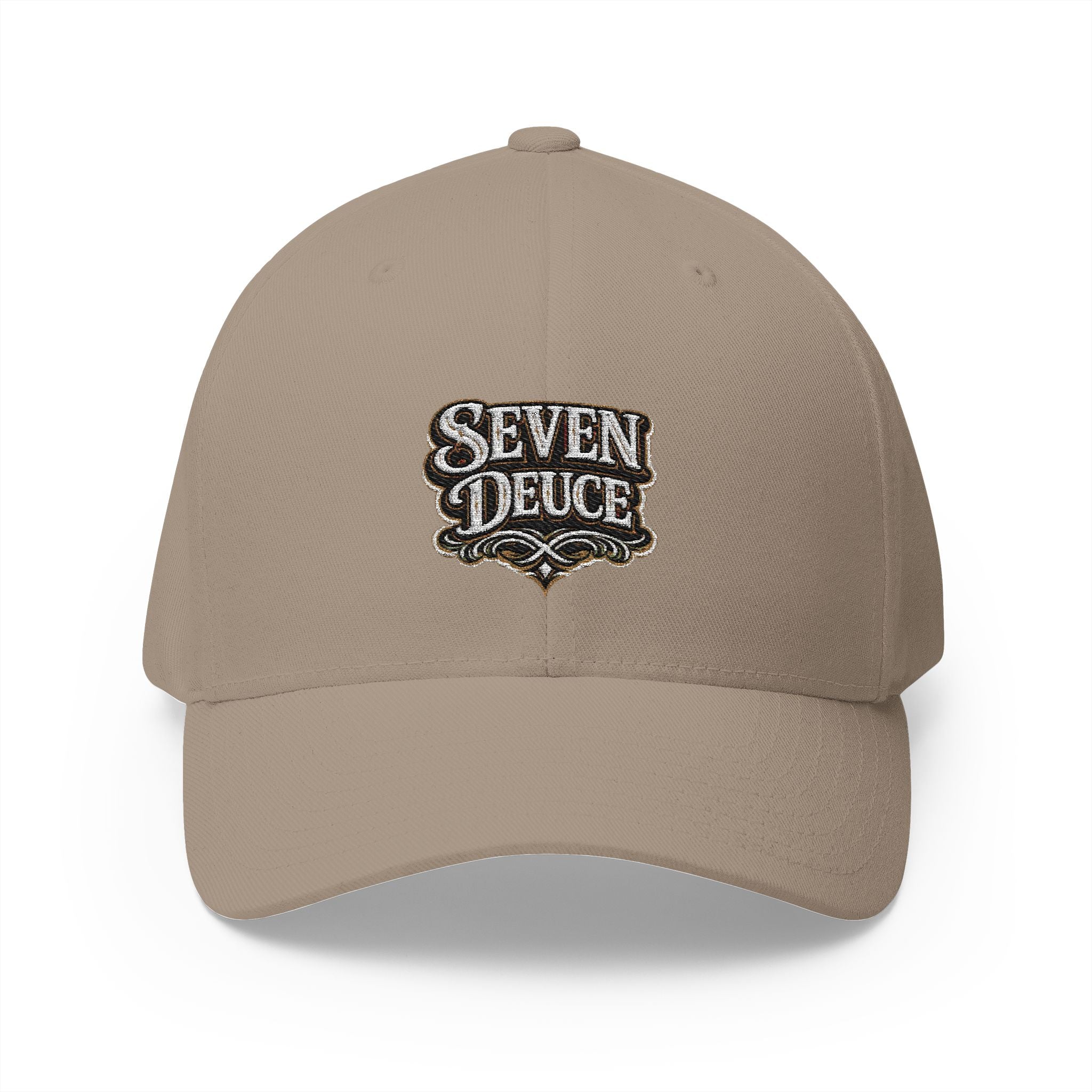 7-2 Style Fitted Cap in Khaki – Front View | All Bluff Poker