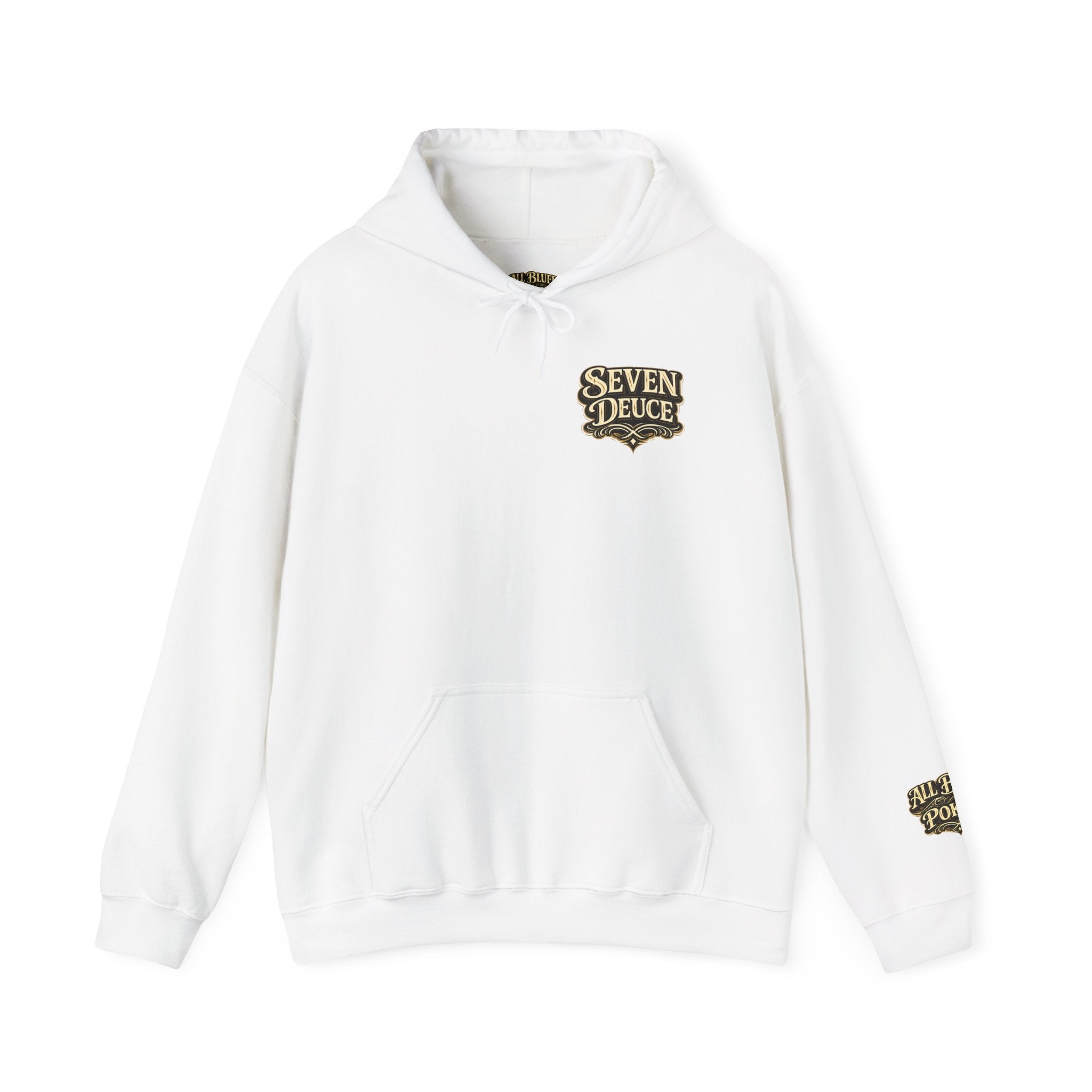 7-2 Style Pullover Hoodie in White – Front Flat Lay | All Bluff Poker