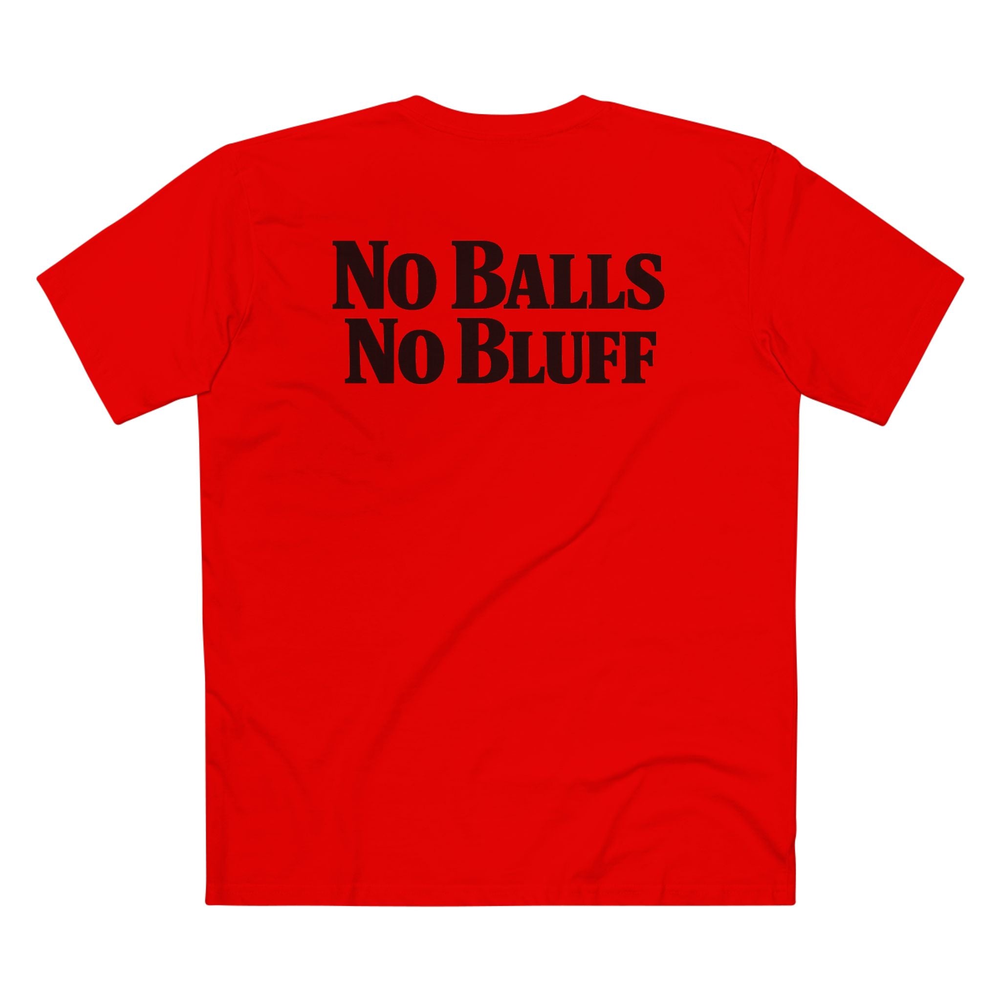 No Balls No Bluff T-Shirt in Red – Back Flat Lay | All Bluff Poker