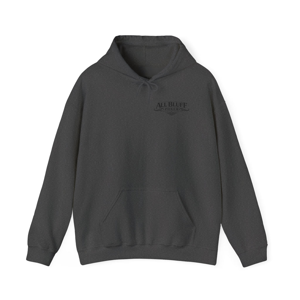 All Bluff Poker Pullover Hoodie in Dark Heather – Front Flat Lay | All Bluff Poker