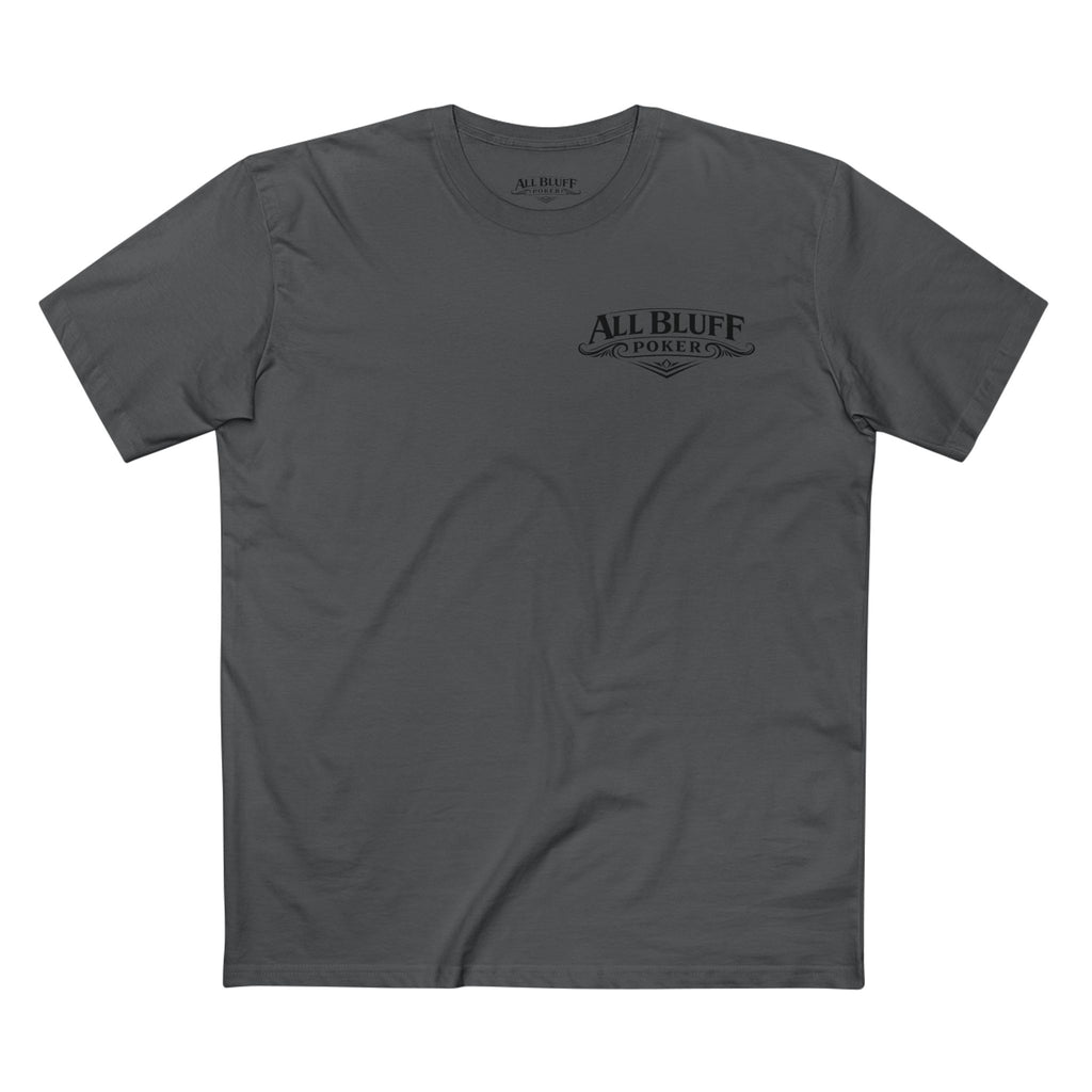 Professional Bluffer T-Shirt in Charcoal – Front Flat Lay | All Bluff Poker