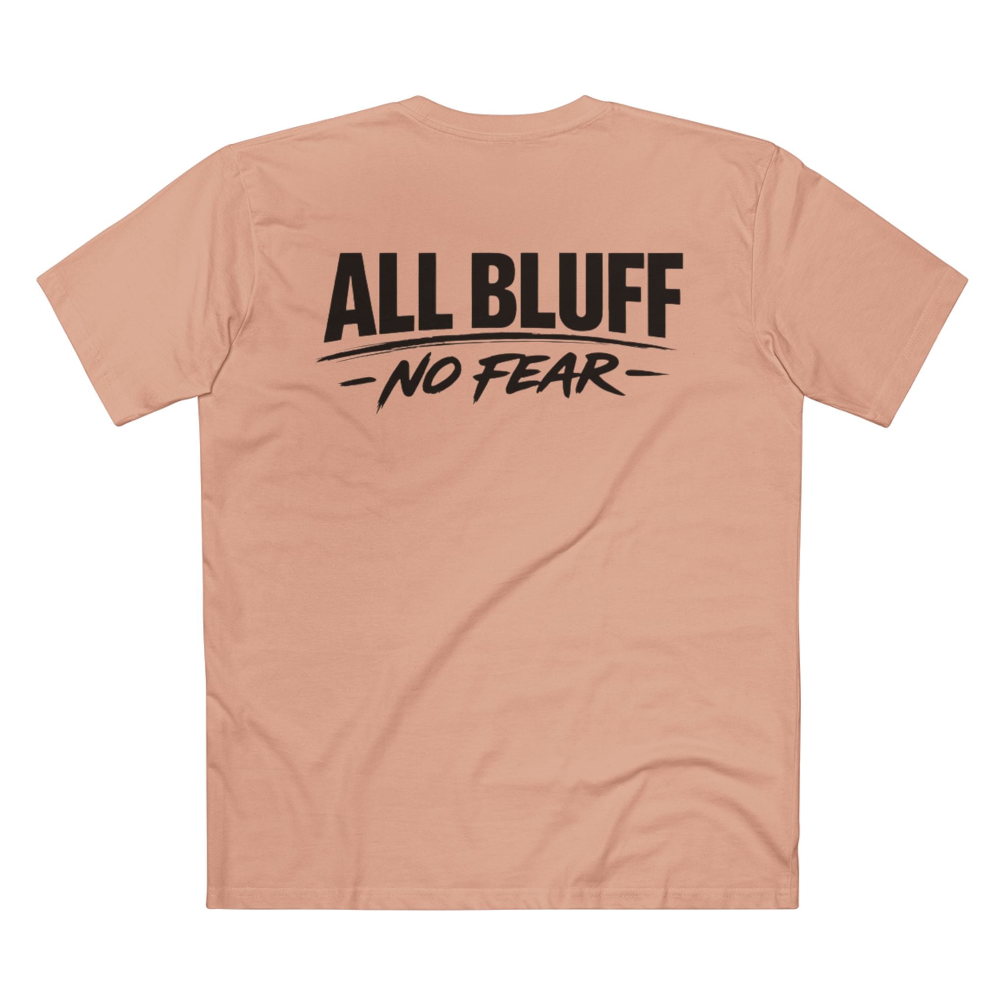 All Bluff No Fear T-Shirt in Pale Pink – Back Flat Lay | All Bluff Poker