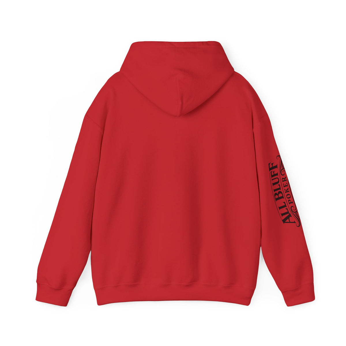 All Bluff Poker Pullover Hoodie in Red – Back Flat Lay | All Bluff Poker