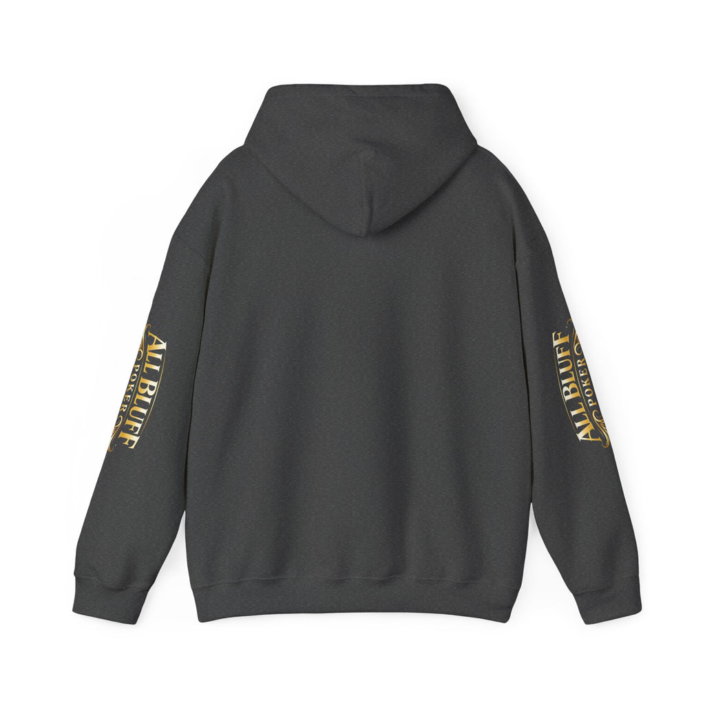 All Bluff Poker Pullover Hoodie in Dark Heather – Back Flat Lay | All Bluff Poker