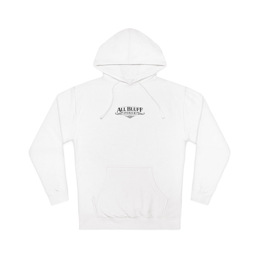 All Bluff No Fear Pullover Hoodie in White – Front Flat Lay | All Bluff Poker