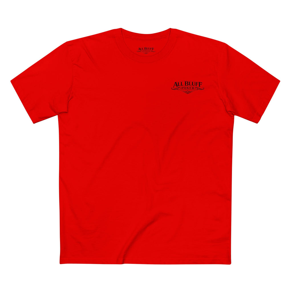 No Balls No Bluff T-Shirt in Red – Front Flat Lay | All Bluff Poker