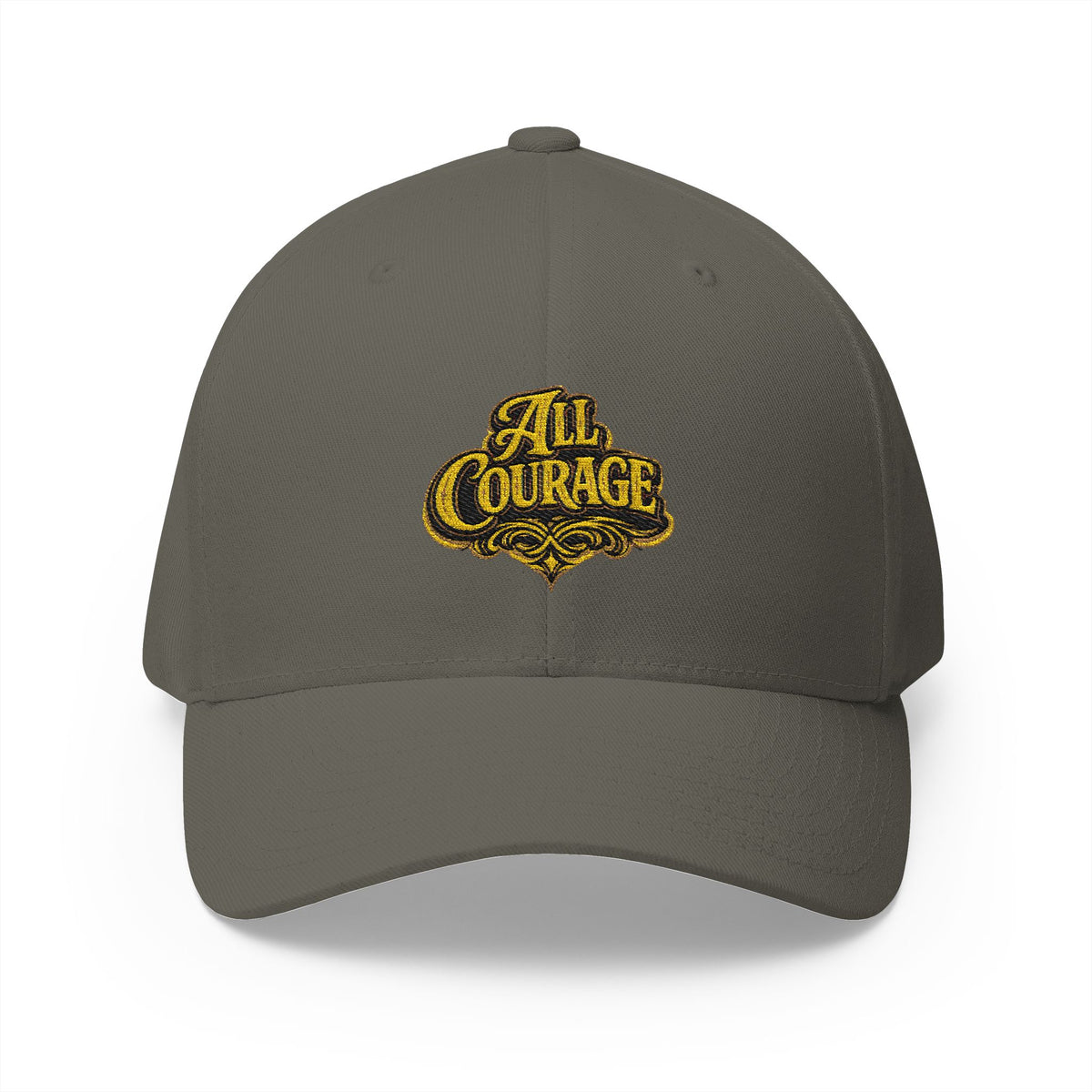 All Courage Fitted Cap in Olive – Front View | All Bluff Poker