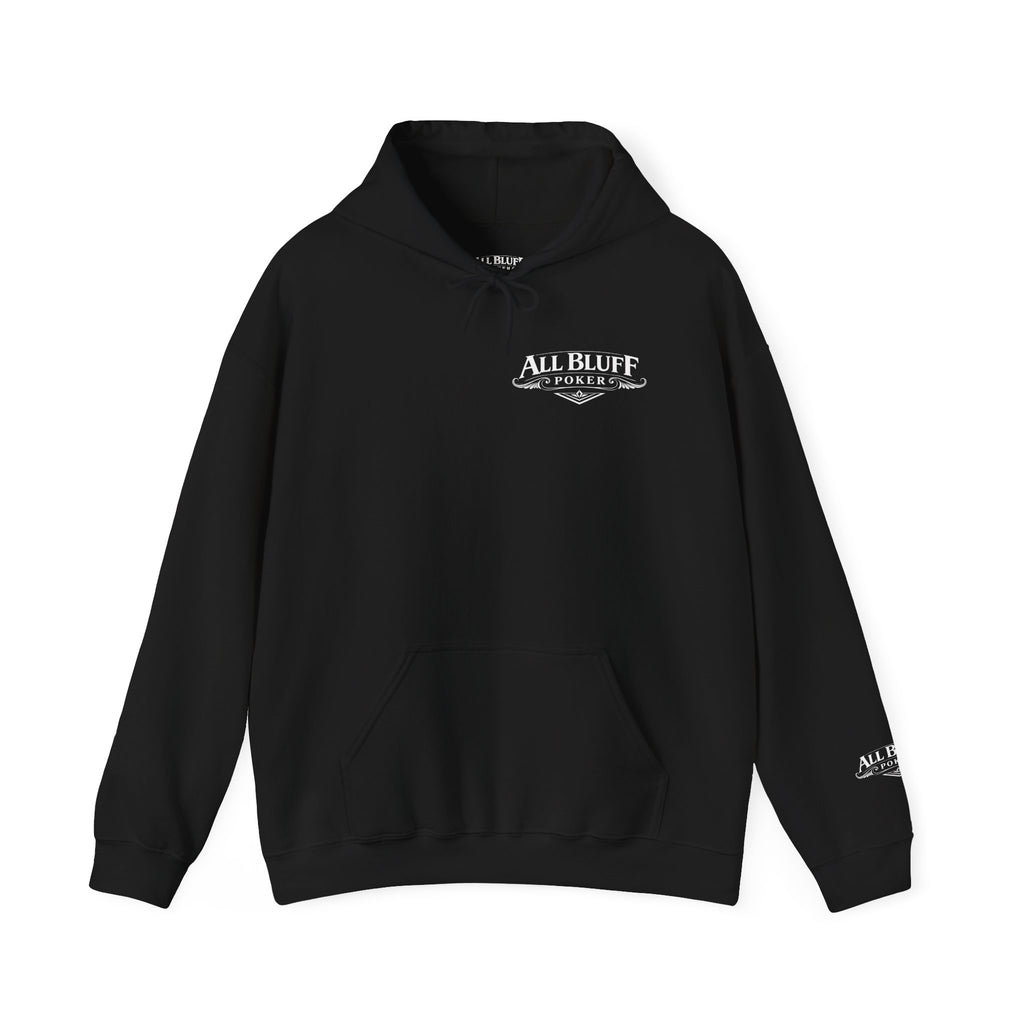 I'm a Bluffer Not a Fighter Pullover Hoodie in Black – Front Flat Lay | All Bluff Poker