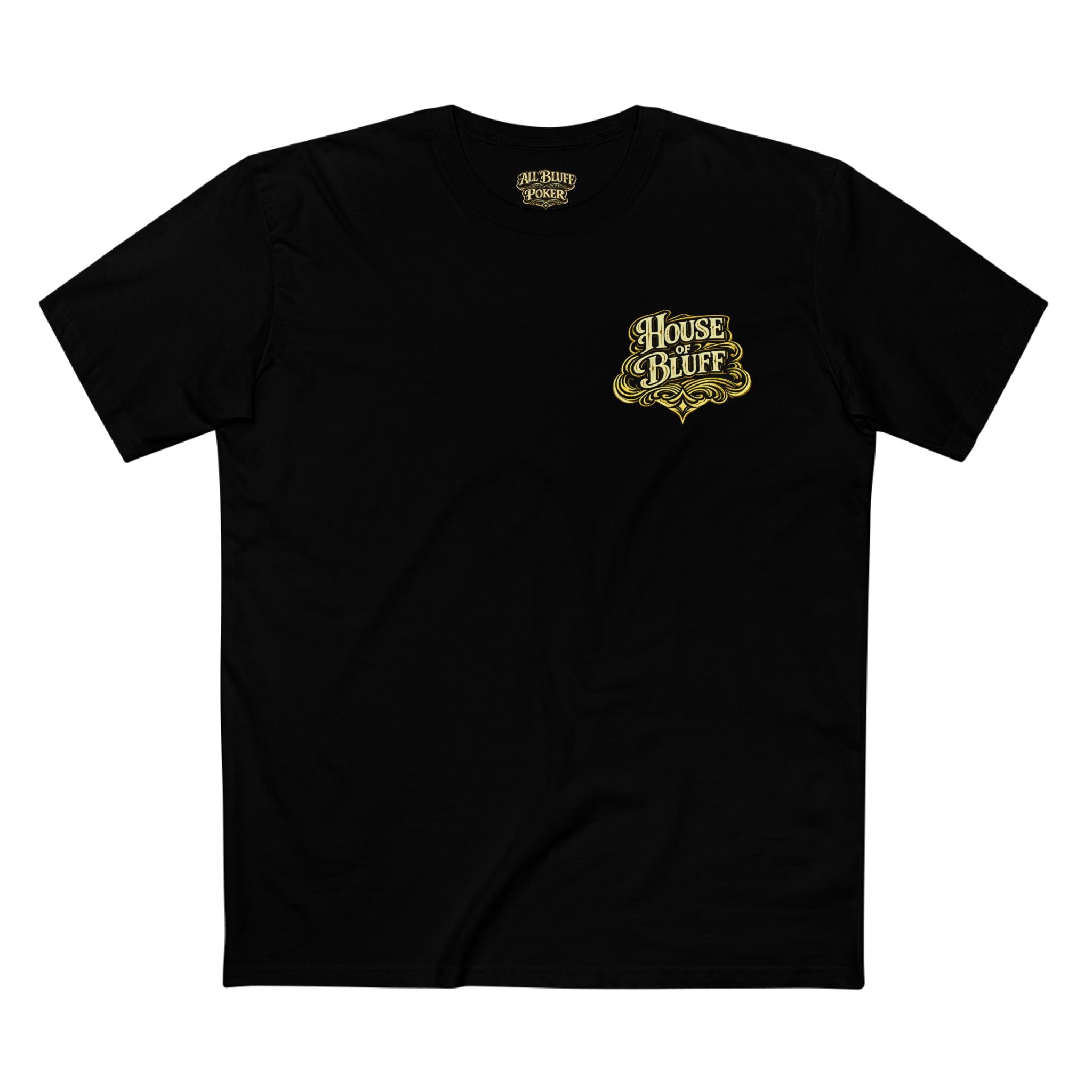 House of Bluff T-Shirt in Black – Front Flat Lay | All Bluff Poker
