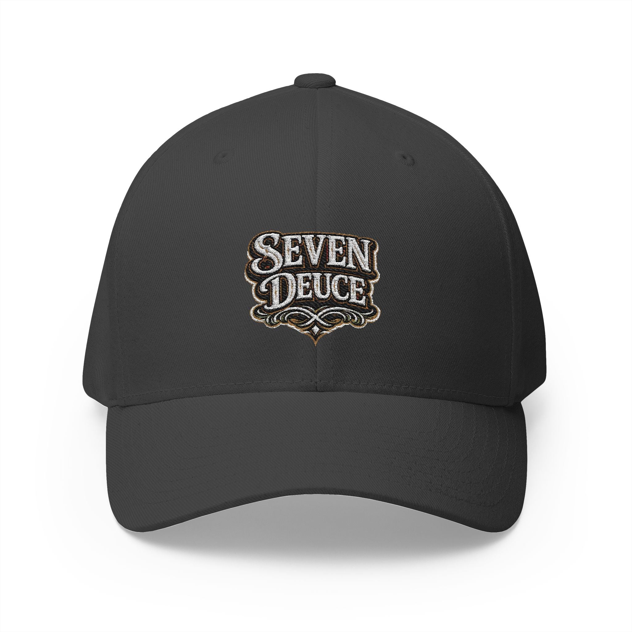 7-2 Style Fitted Cap in Dark Grey – Front View | All Bluff Poker