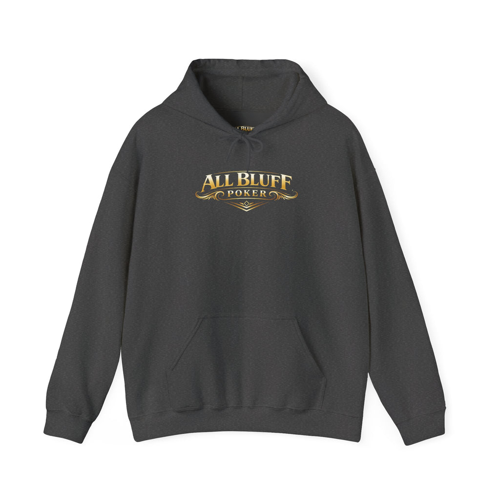 All Bluff Poker Pullover Hoodie in Dark Heather – Front Flat Lay | All Bluff Poker