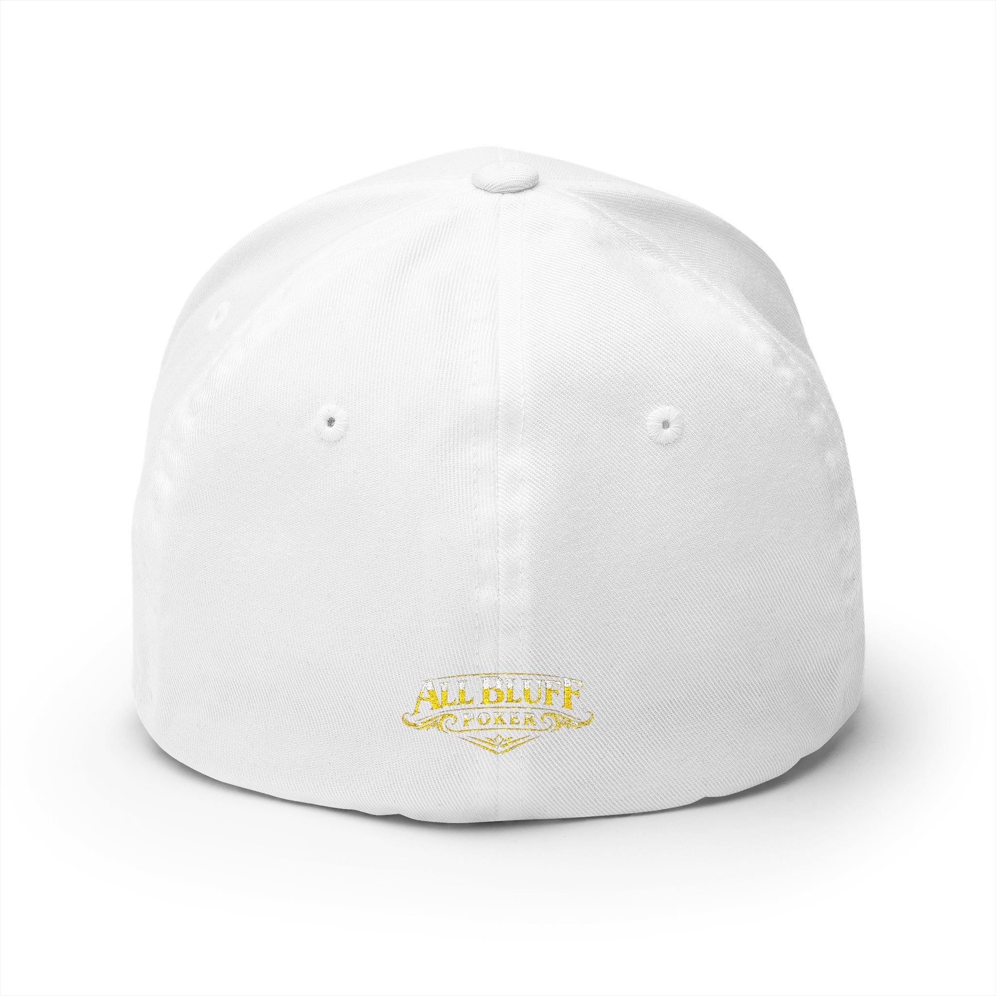 All Bluff Poker Fitted Cap in White – Back View | All Bluff Poker