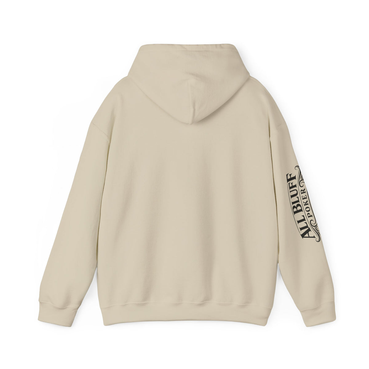 All Bluff Poker Pullover Hoodie in Sand – Back Flat Lay | All Bluff Poker