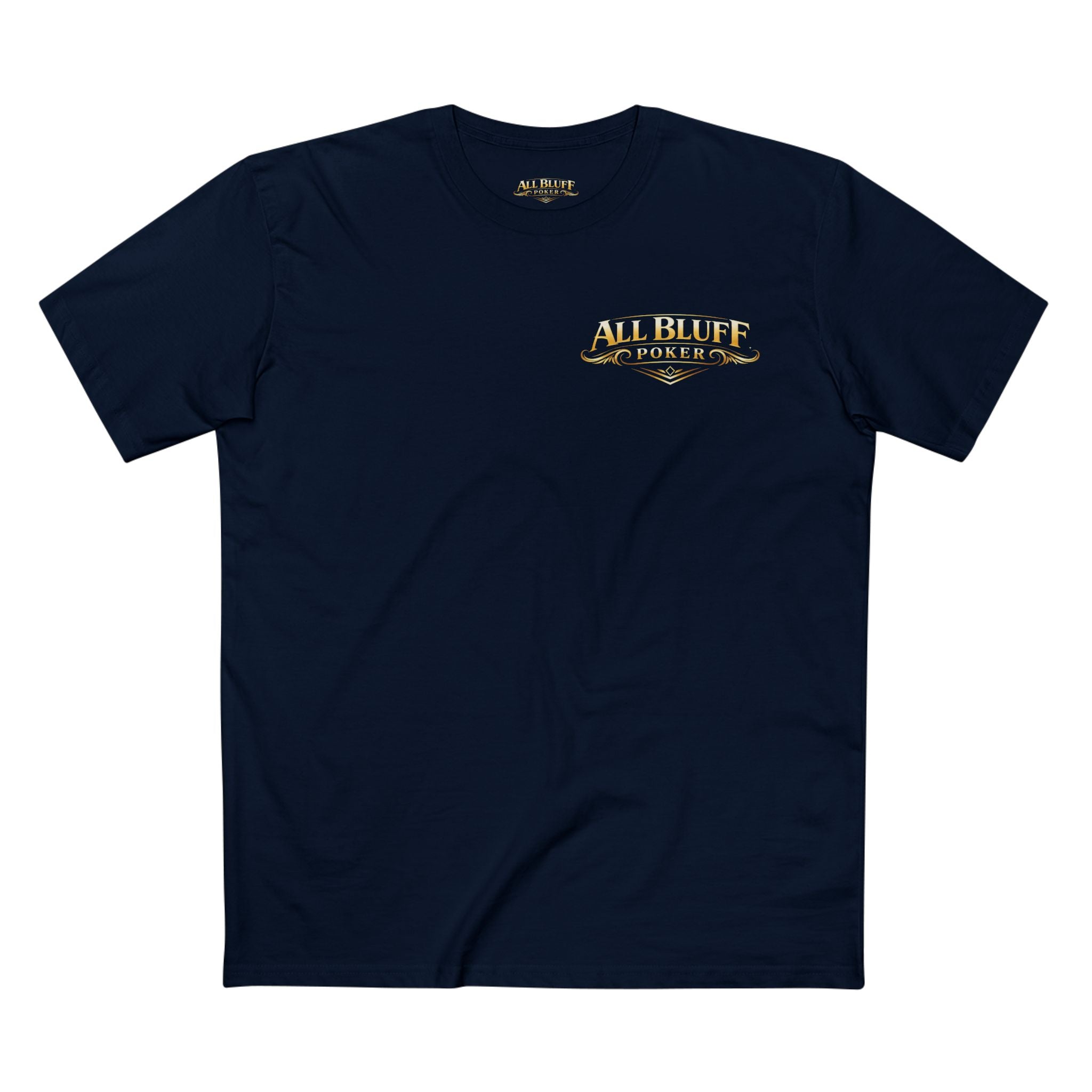 7-2 Style T-Shirt in Navy – Front Flat Lay | All Bluff Poker