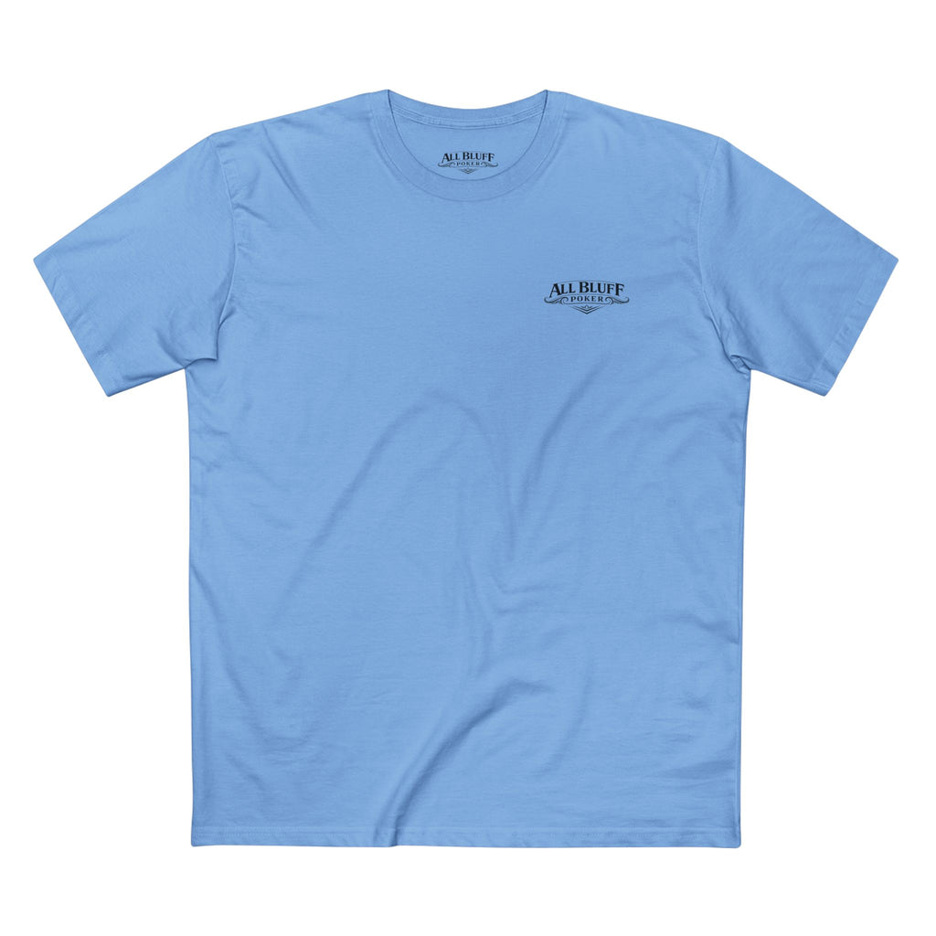 No Balls No Bluff T-Shirt in Carolina Blue – Front Flat Lay | All Bluff Poker