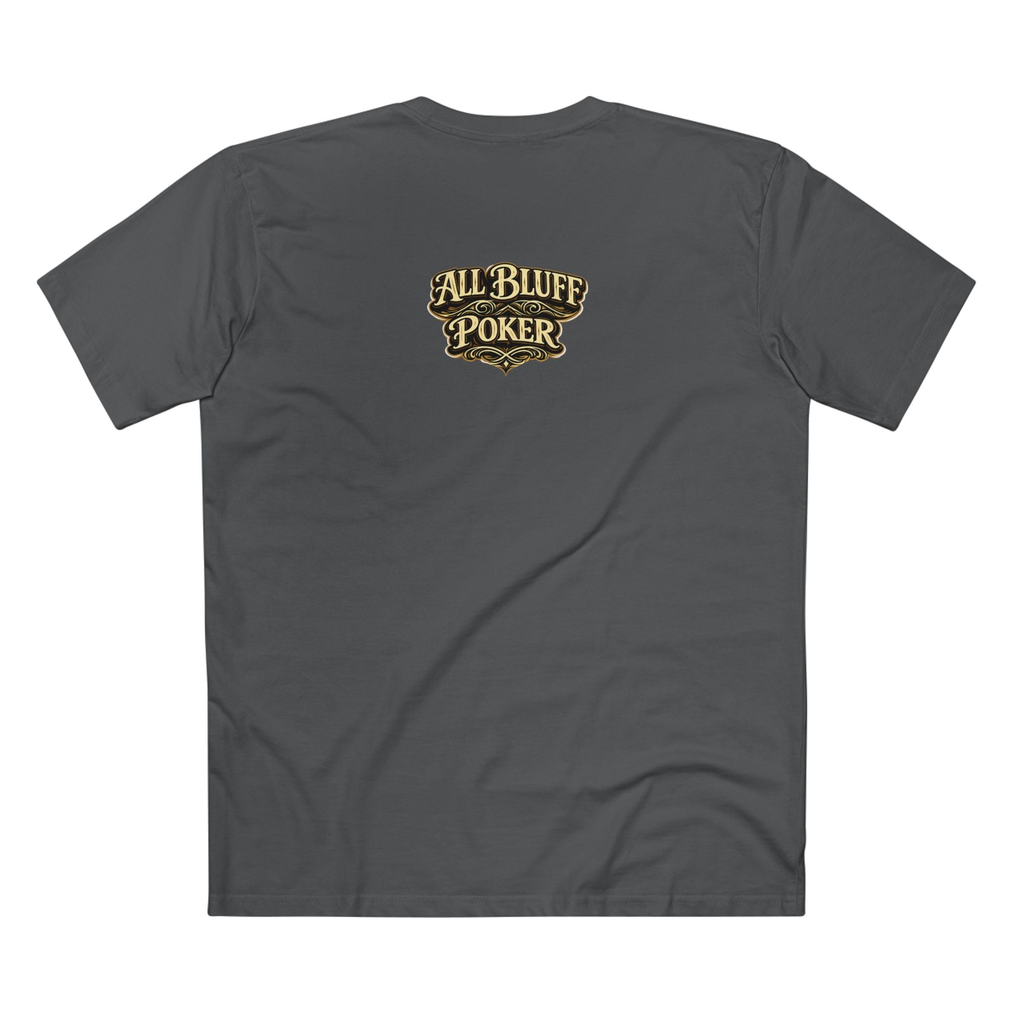 House of Bluff T-Shirt in Charcoal – Back Flat Lay | All Bluff Poker