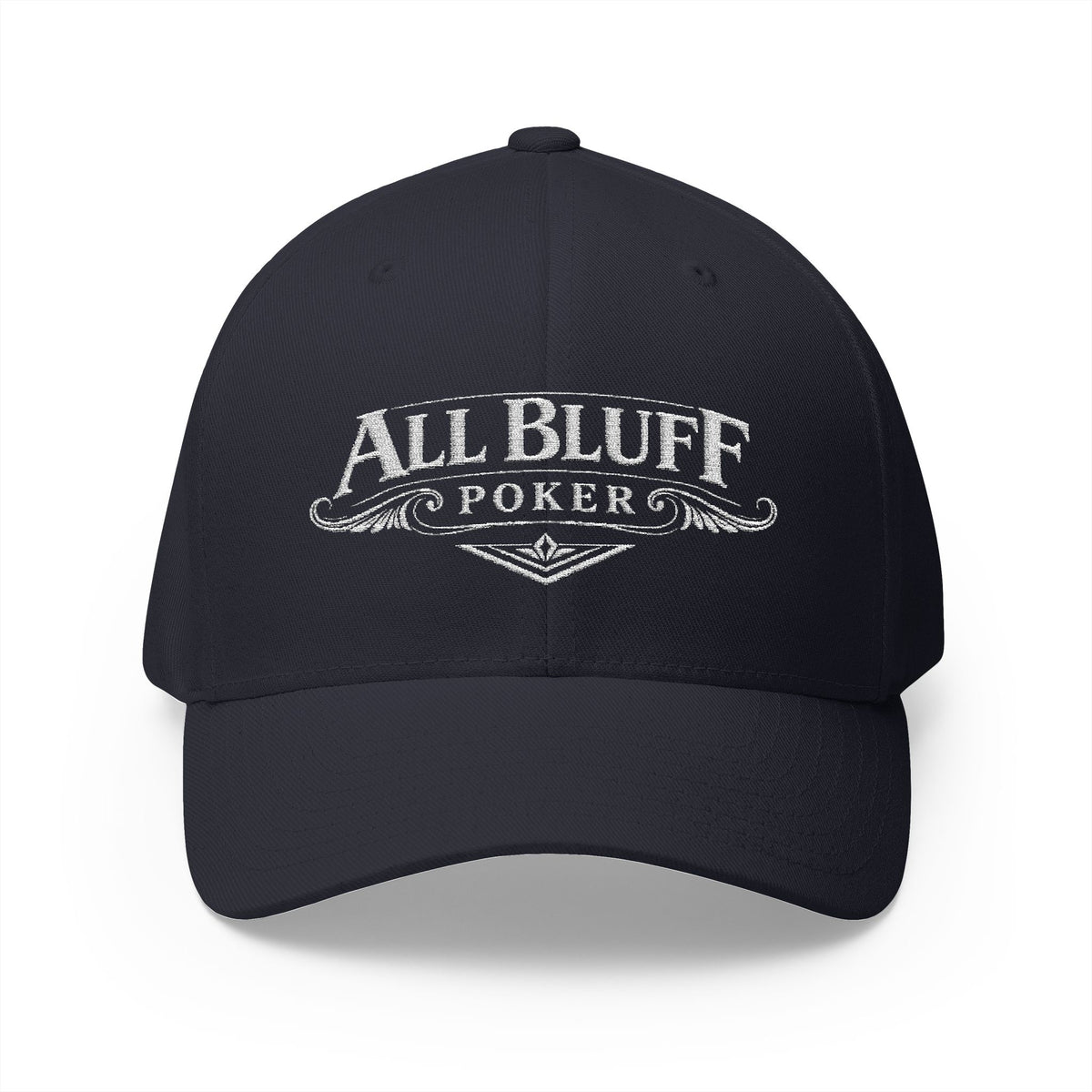 All Bluff Poker Fitted Cap in Dark Navy – Front View | All Bluff Poker