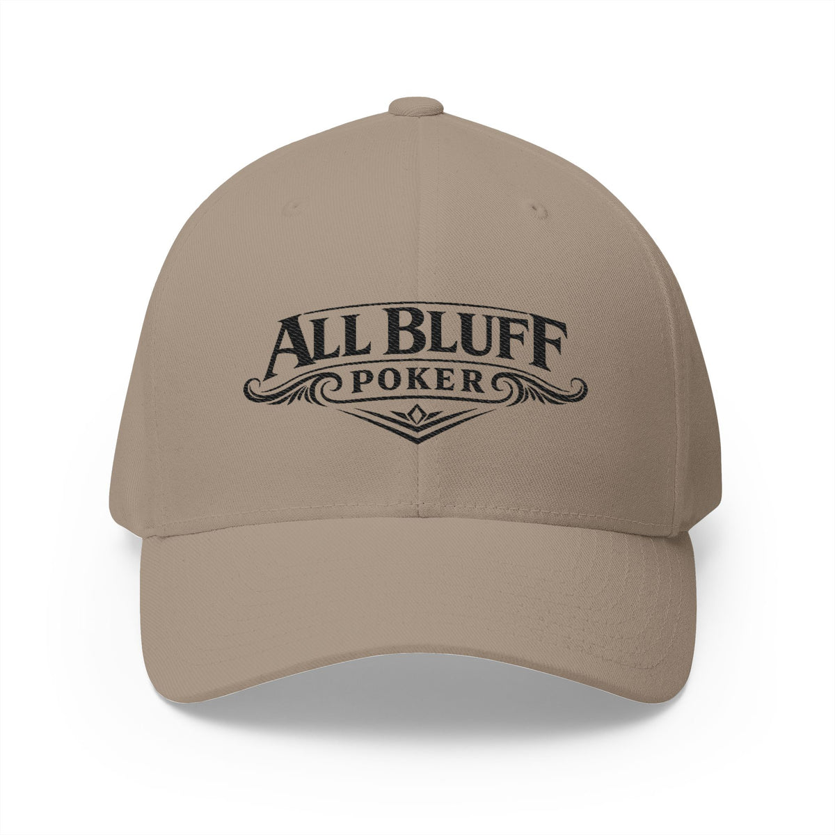 All Bluff Poker Fitted Cap in Khaki – Front View | All Bluff Poker