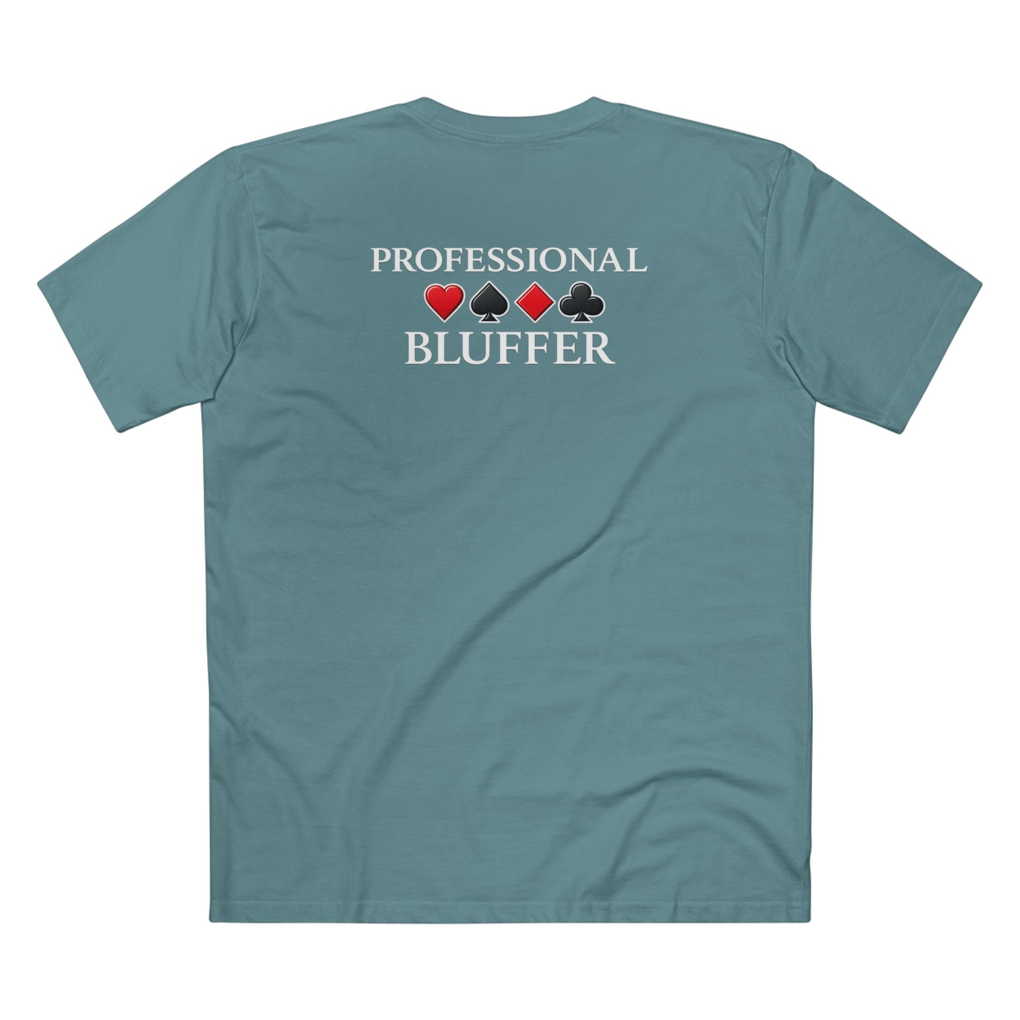 Professional Bluffer T-Shirt in Slate Blue – Back Flat Lay | All Bluff Poker