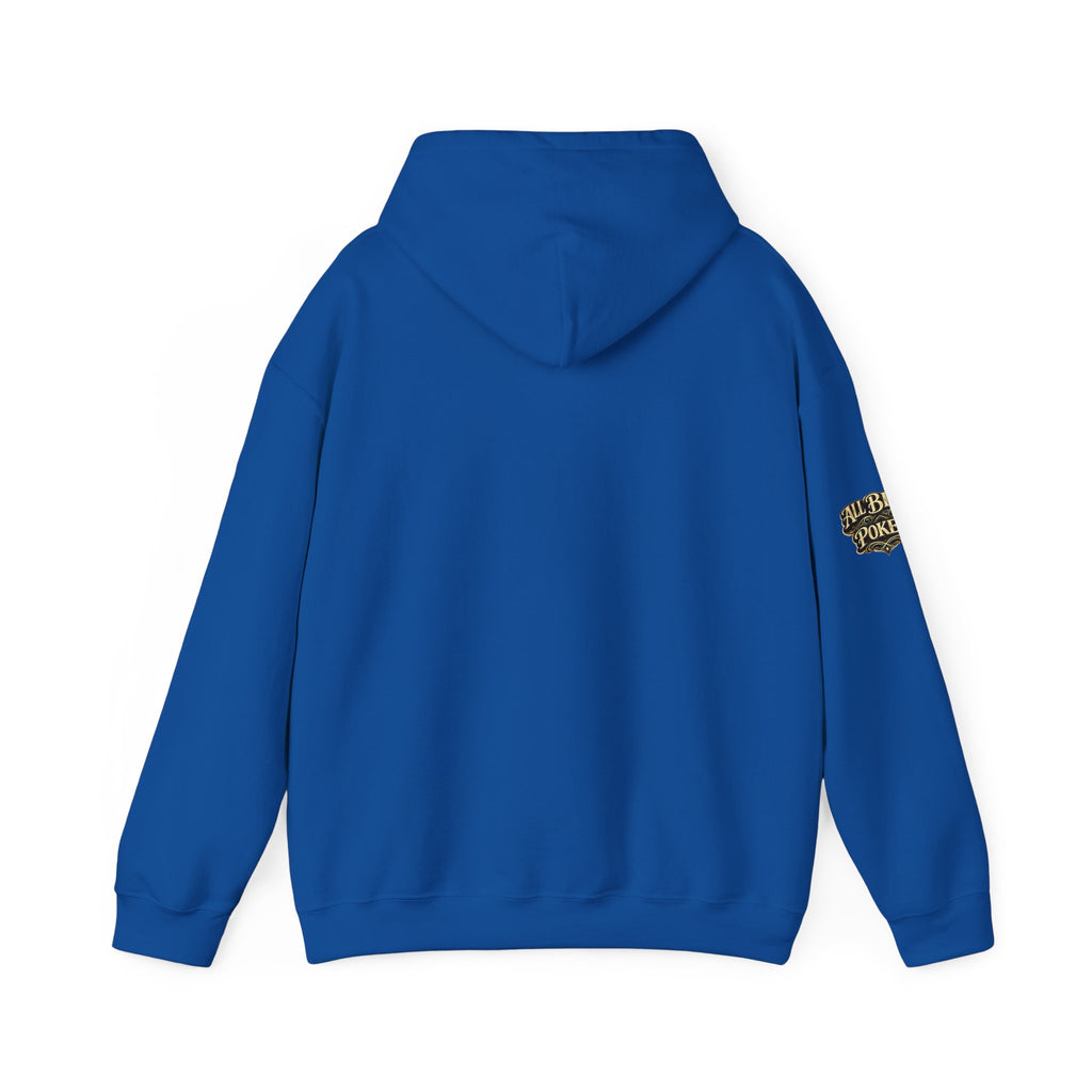 No Balls No Bluff Pullover Hoodie in Royal – Back Flat Lay | All Bluff Poker