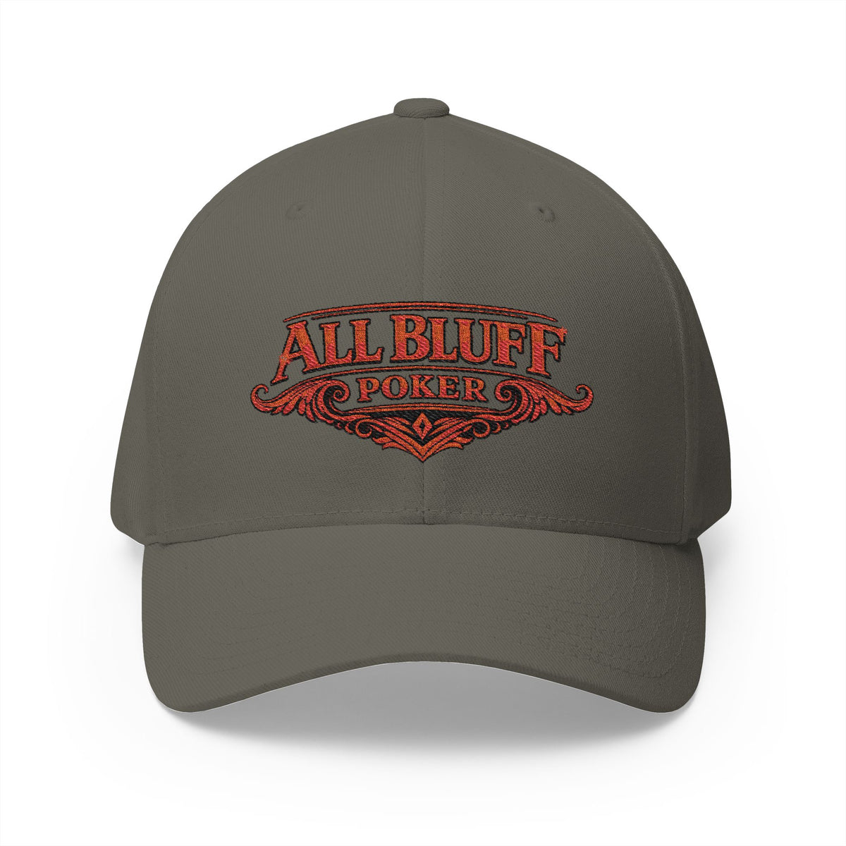 All Bluff Poker Fitted Cap in Olive – Front View | All Bluff Poker
