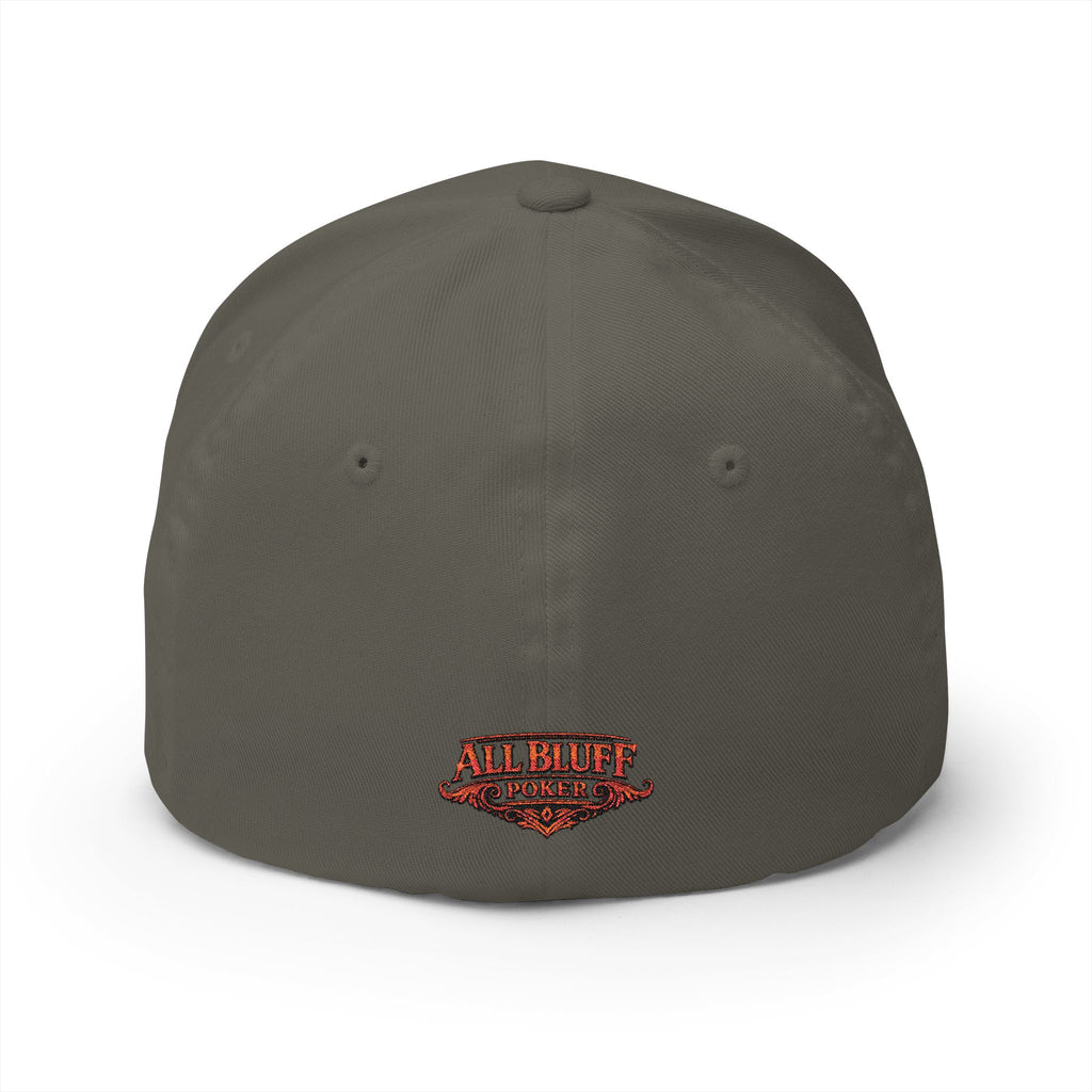 Professional Bluffer Fitted Cap in Olive – Back View | All Bluff Poker