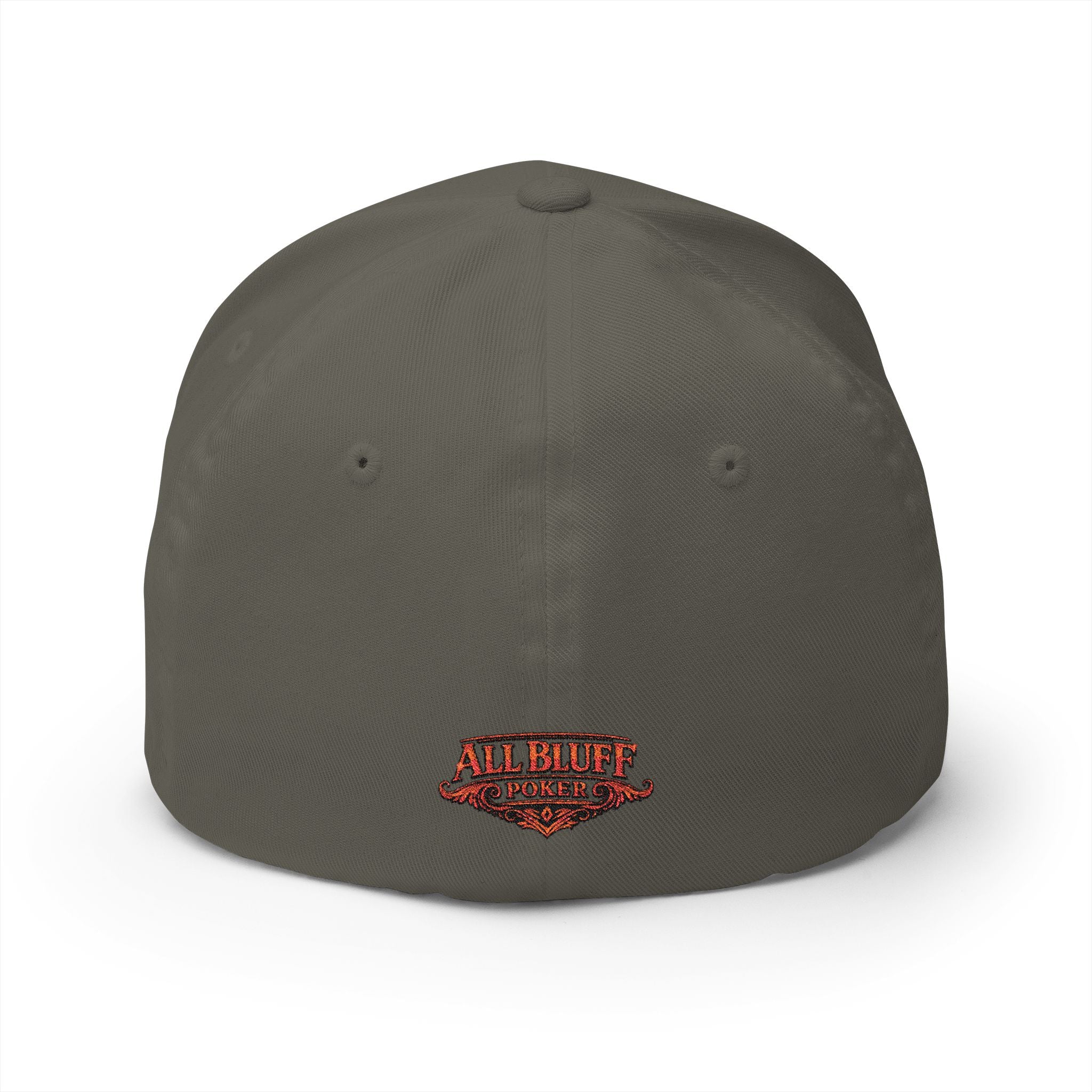 Professional Bluffer Fitted Cap in Olive – Back View | All Bluff Poker