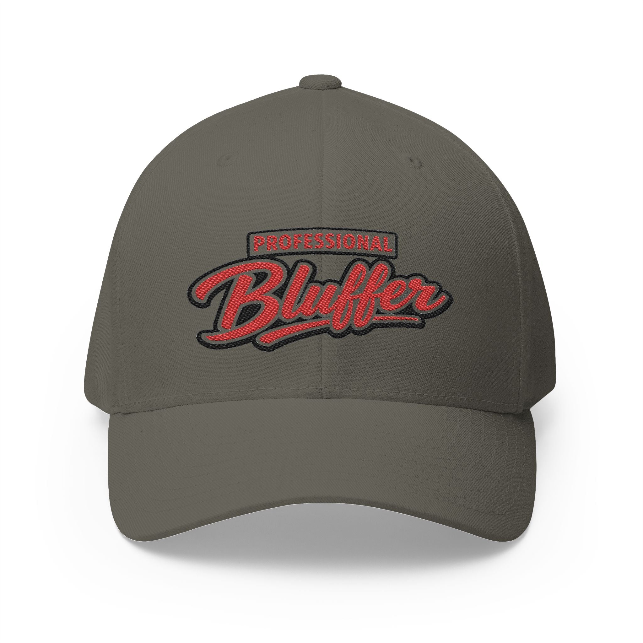 Professional Bluffer Fitted Cap in Olive – Front View | All Bluff Poker