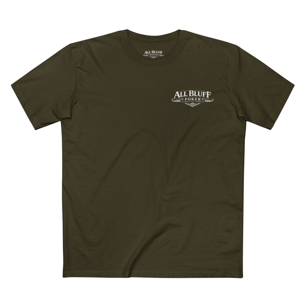 I'm a Bluffer Not a Fighter T-Shirt in Army – Front Flat Lay | All Bluff Poker