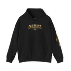 7-2 Style Pullover Hoodie in Black – Front Flat Lay with Left Sleeve Graphic | All Bluff Poker