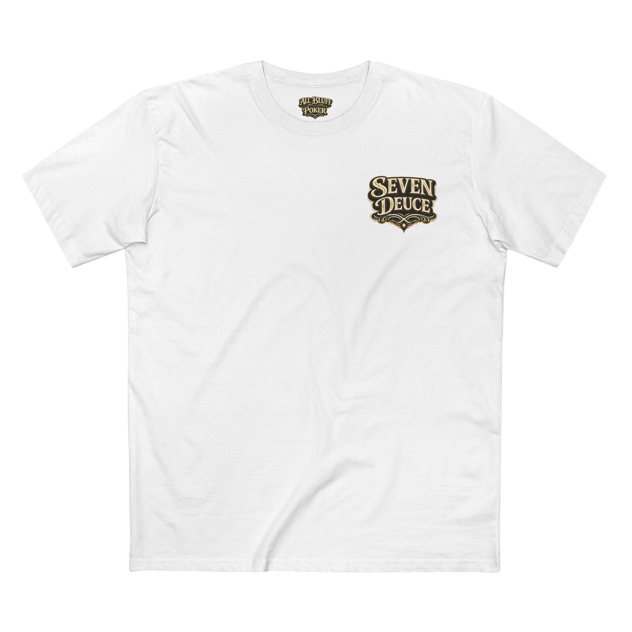 7-2 Style T-Shirt in White – Front Flat Lay | All Bluff Poker