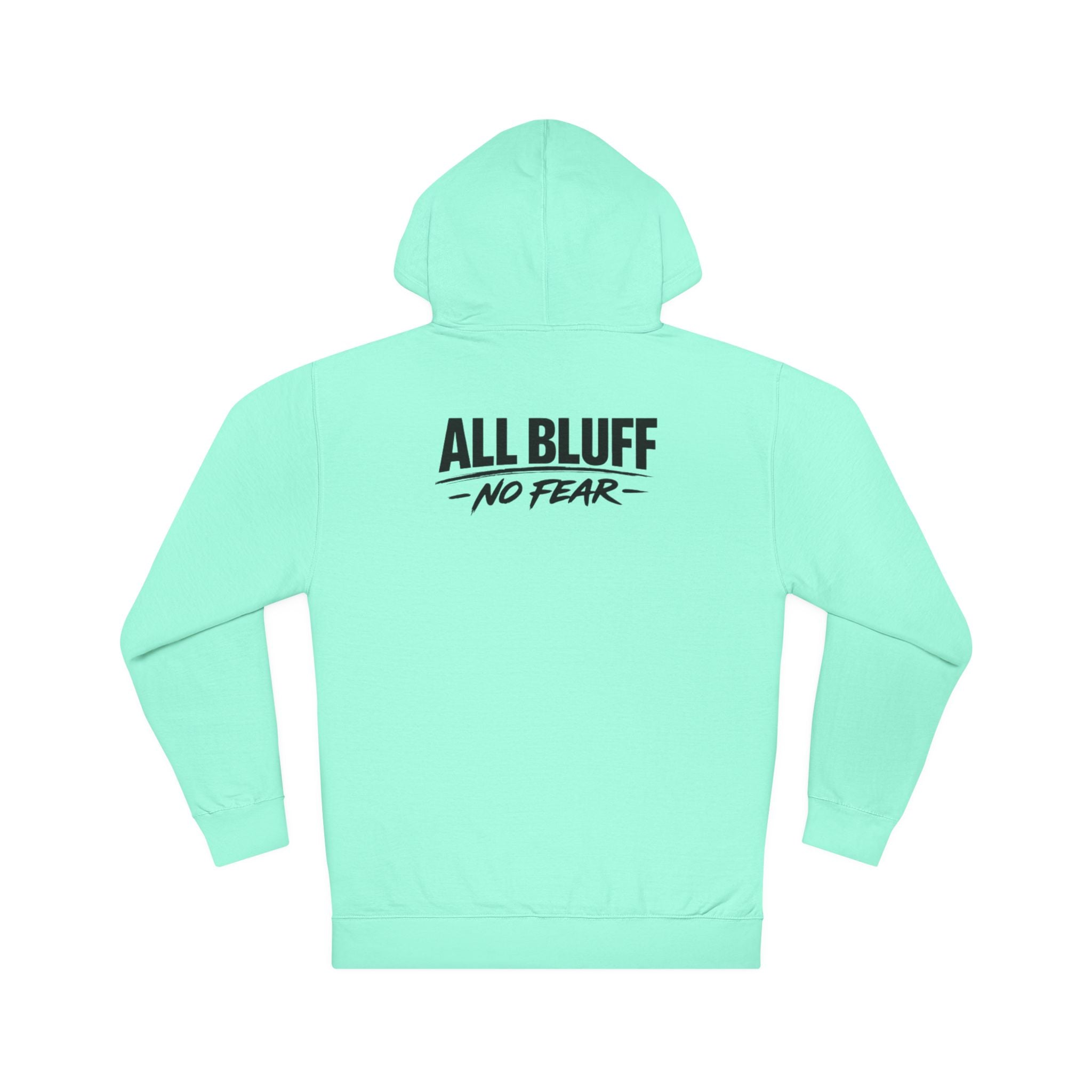 All Bluff No Fear Pullover Hoodie in Mint – Back Flat Lay | All Bluff Poker