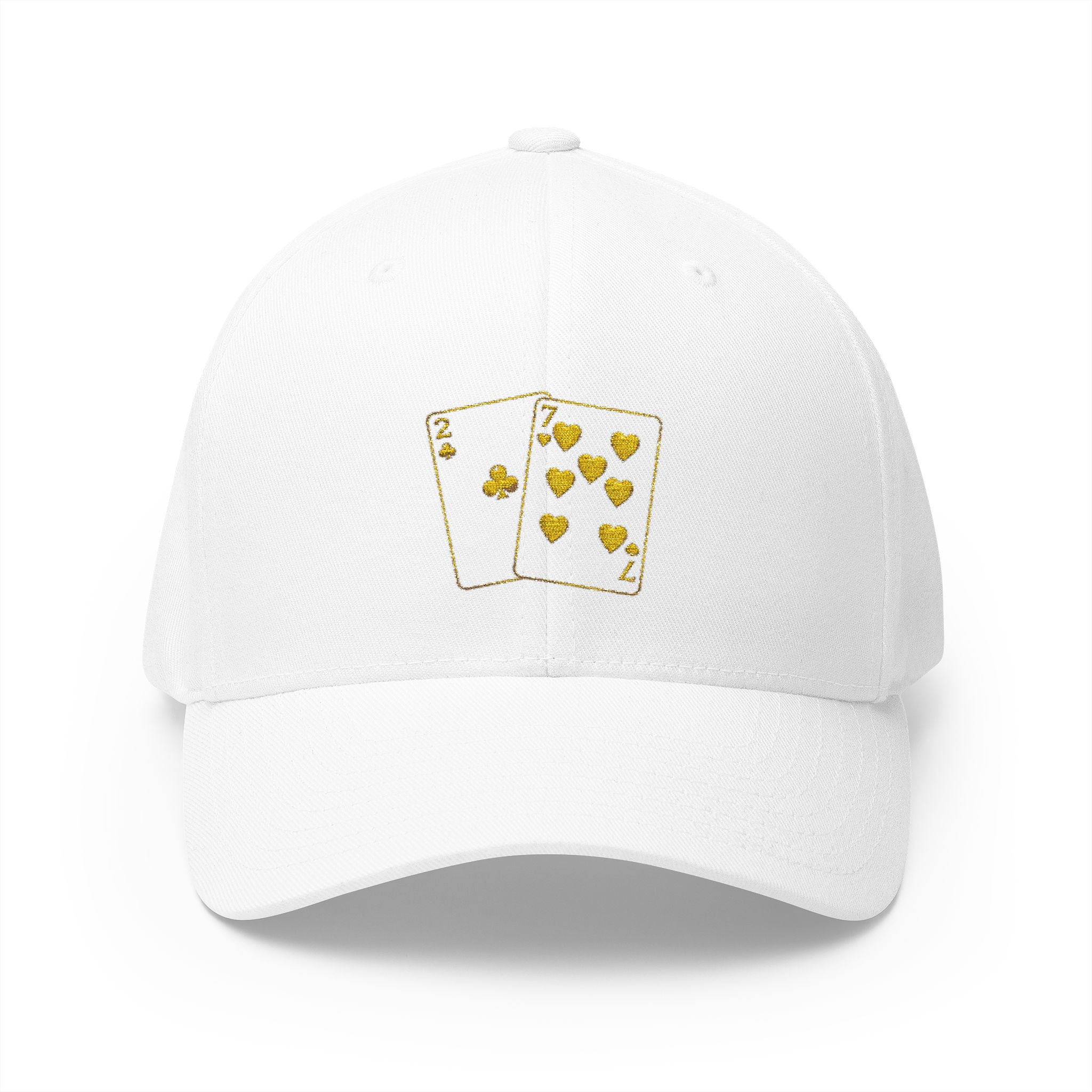 All Bluff Poker Fitted Cap in White – Front View | All Bluff Poker