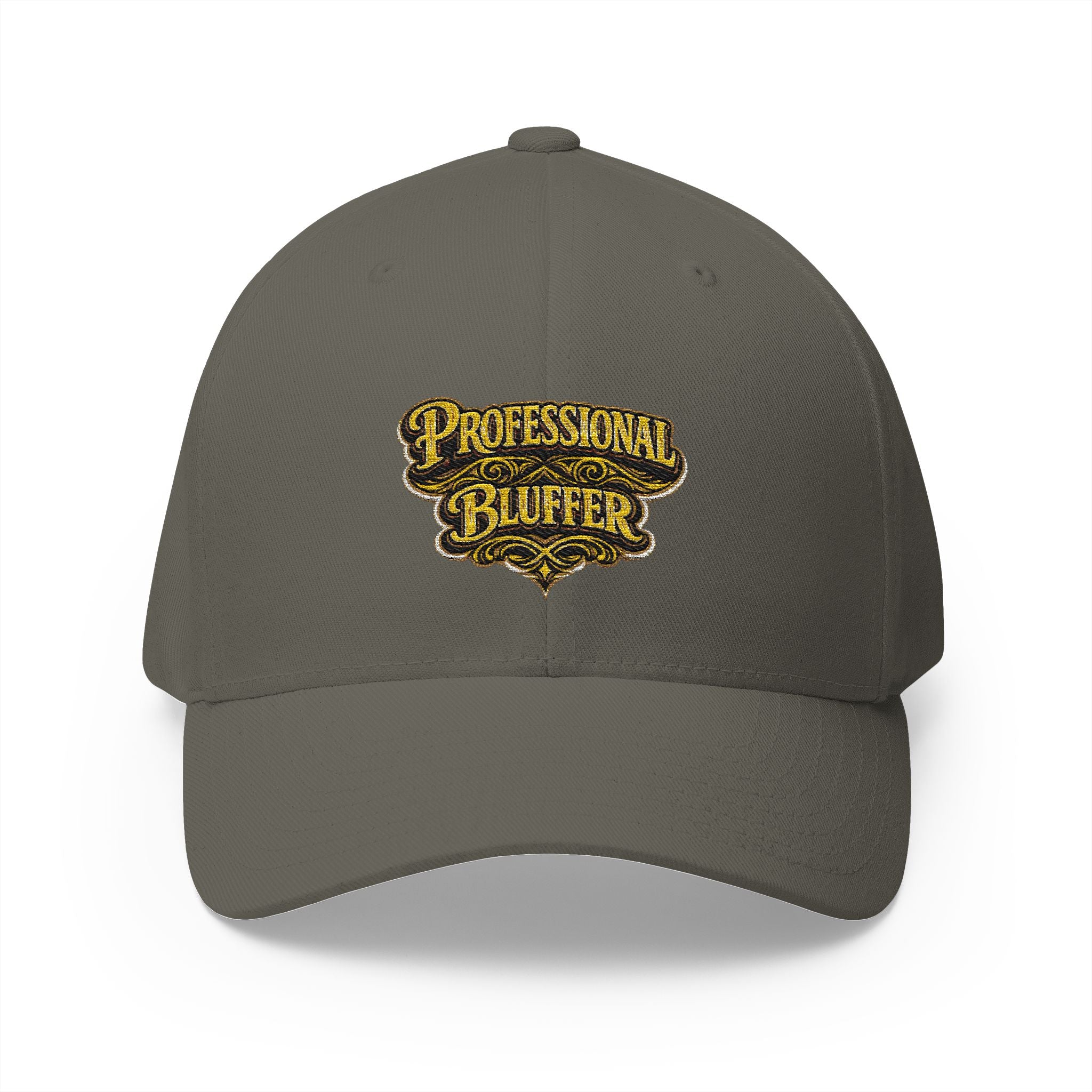 Professional Bluffer Fitted Cap in Olive – Front View | All Bluff Poker